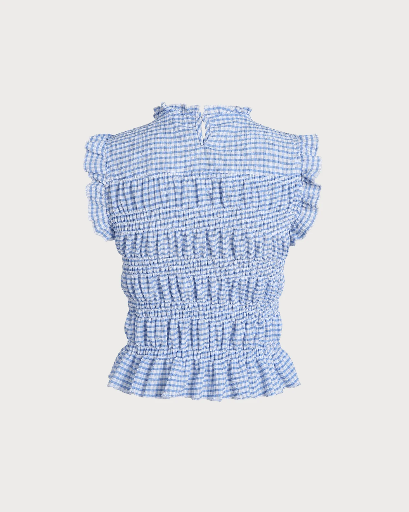 Blue Plaid Shirred Button Tank - Image 3