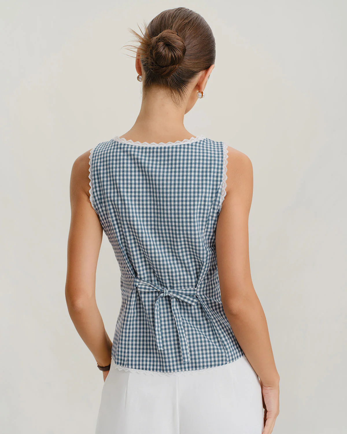 Blue Plaid Sleeveless Tank Top - Image 4