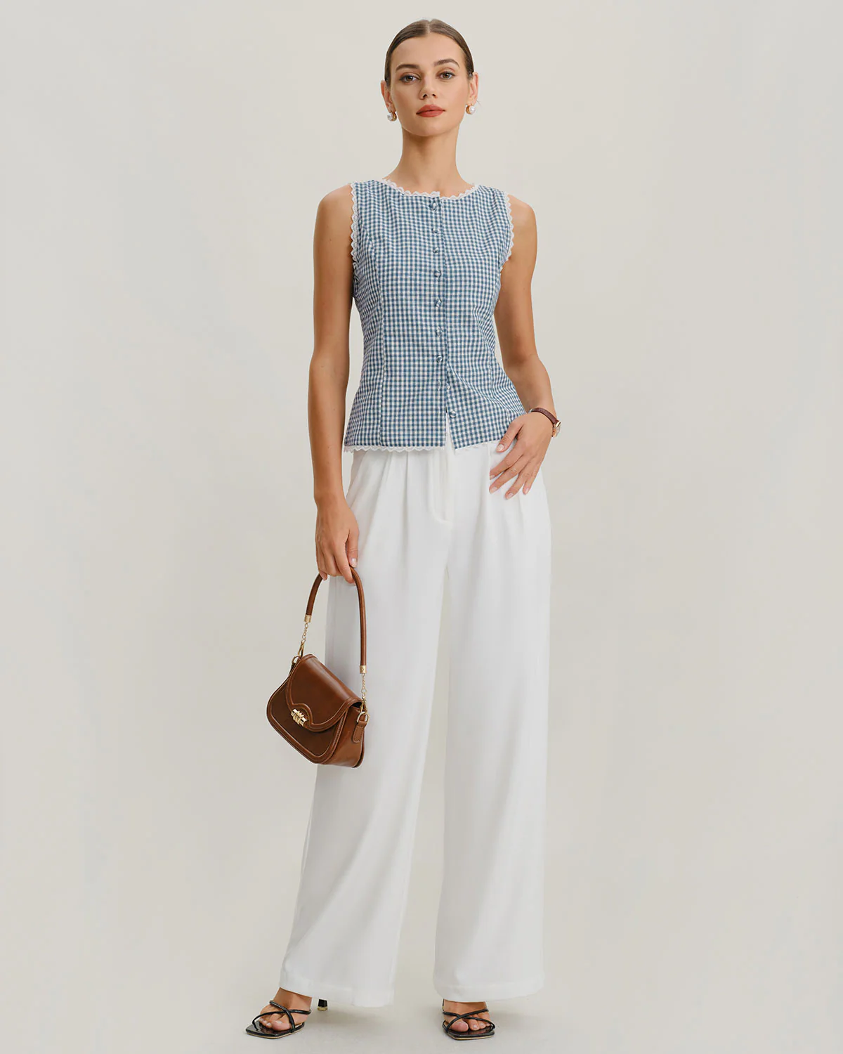 Blue Plaid Sleeveless Tank Top - Image 5