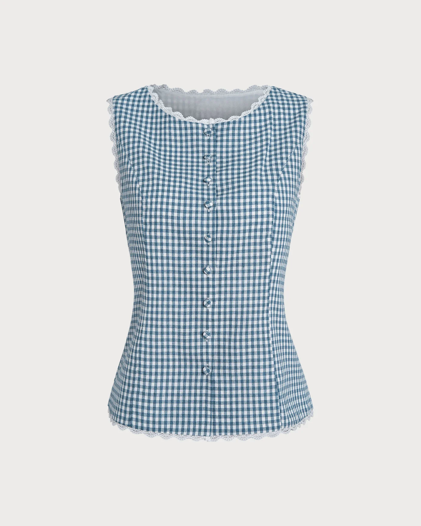 Blue Plaid Sleeveless Tank Top - Image 6