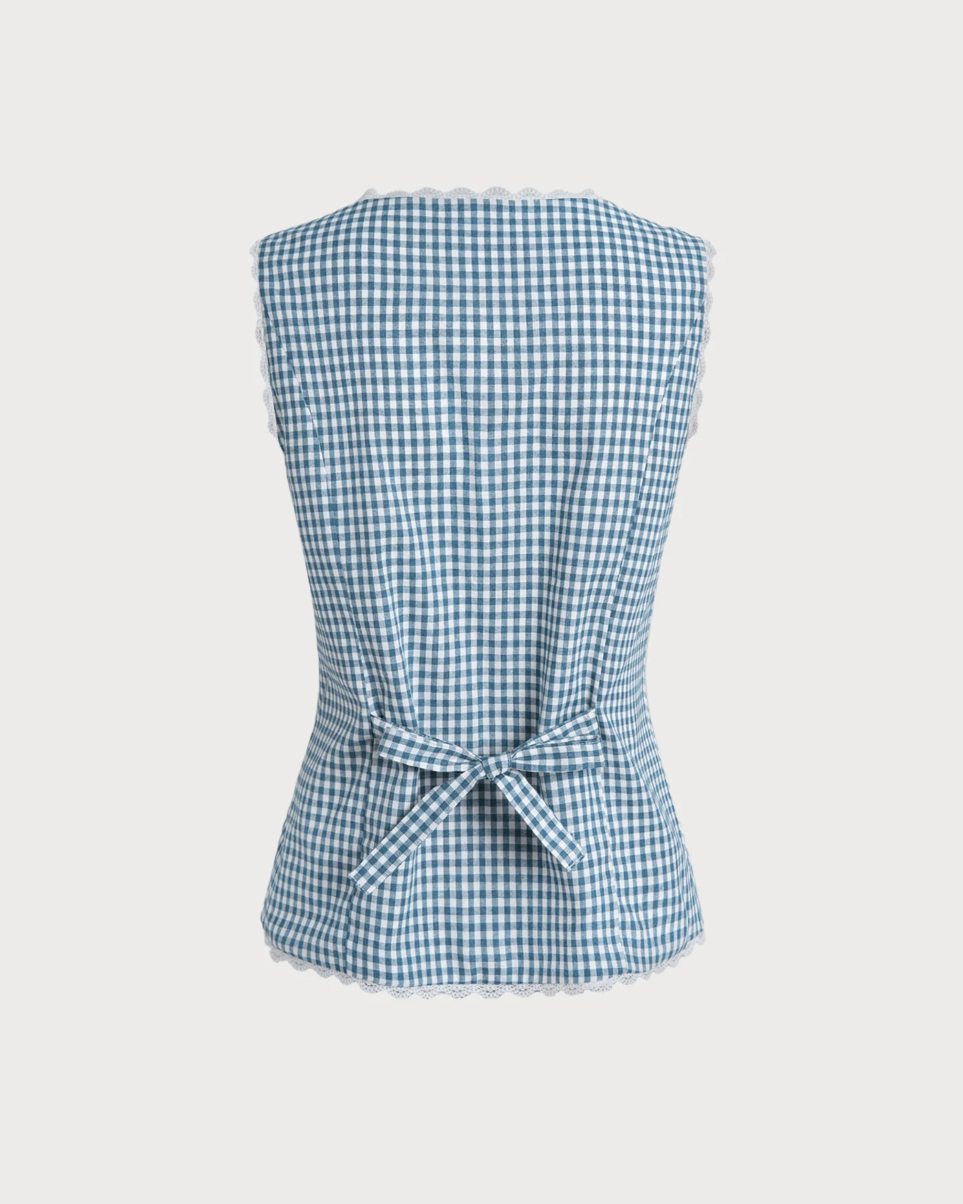 Blue Plaid Sleeveless Tank Top - Image 7