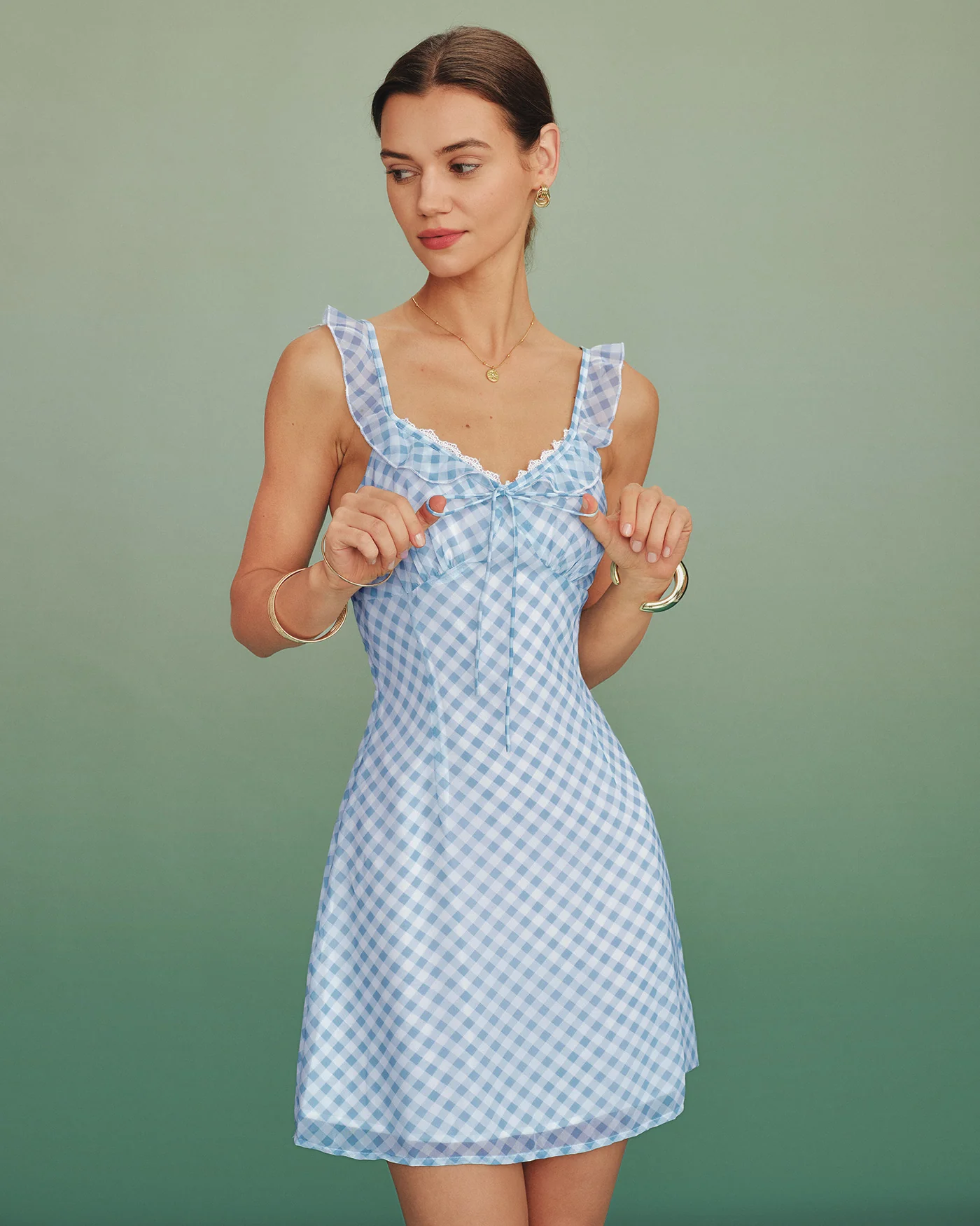 Blue Plaid Splicing Slip Mini Dress - Image 6