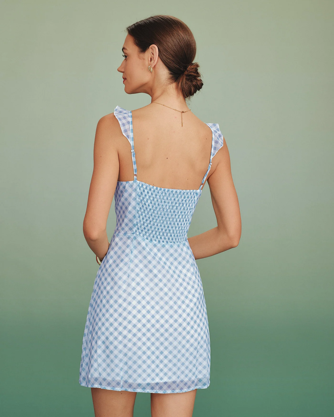 Blue Plaid Splicing Slip Mini Dress - Image 8
