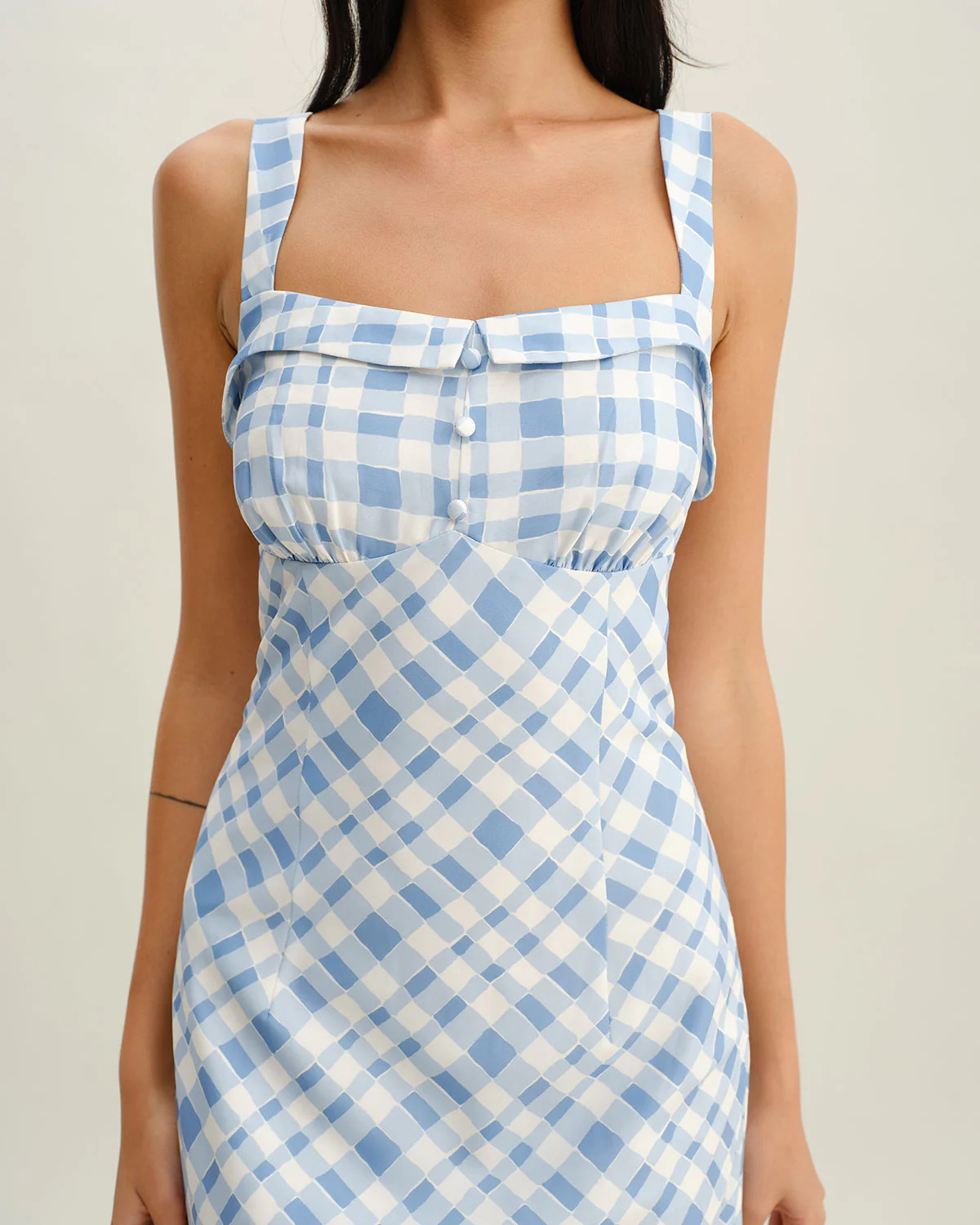 Blue Plaid Square Neck Slip Midi Dress - Image 2