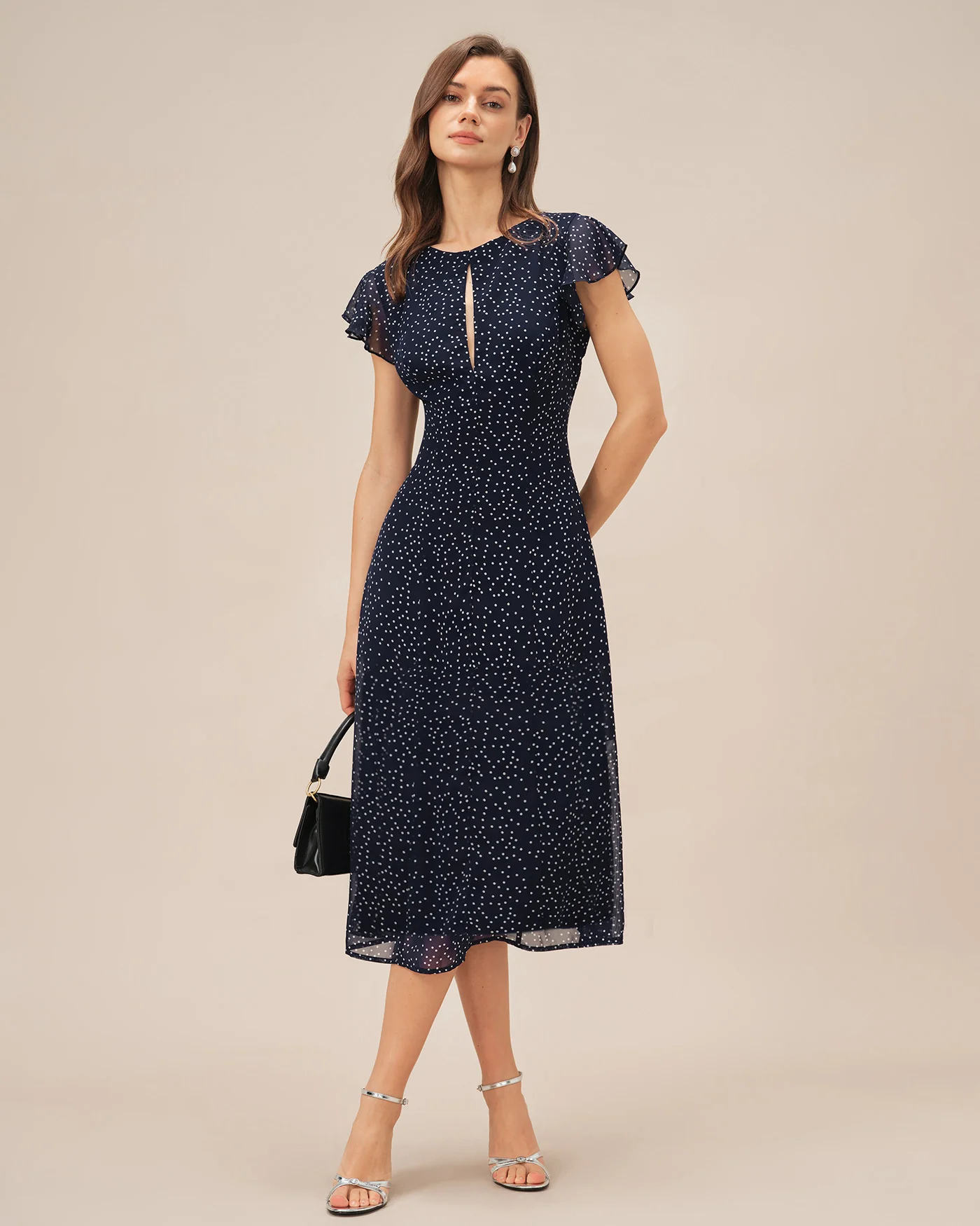 Blue Polka Dot Midi Dress - Image 3