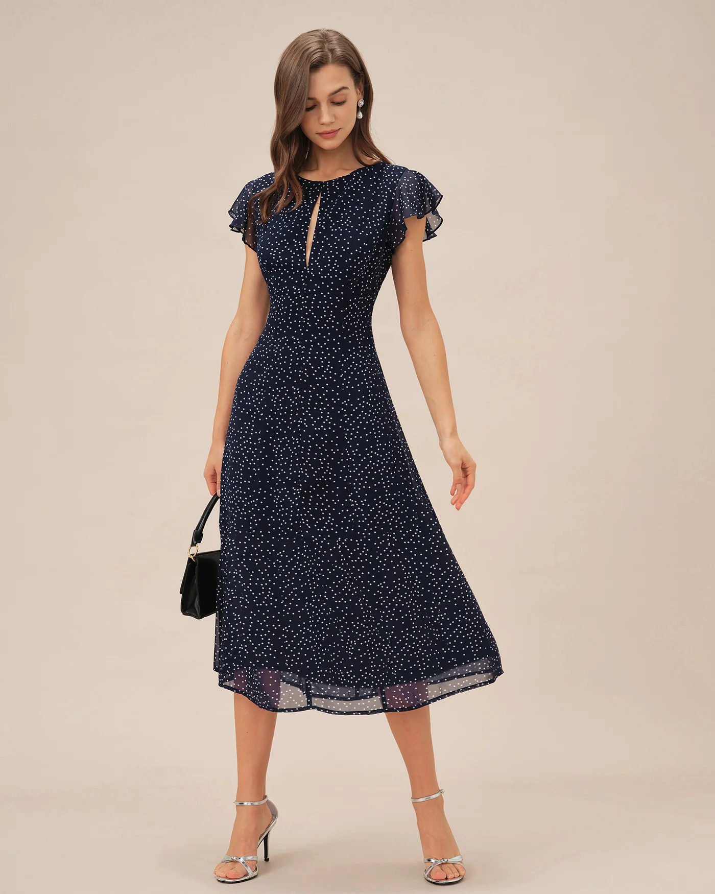 Blue Polka Dot Midi Dress - Image 6