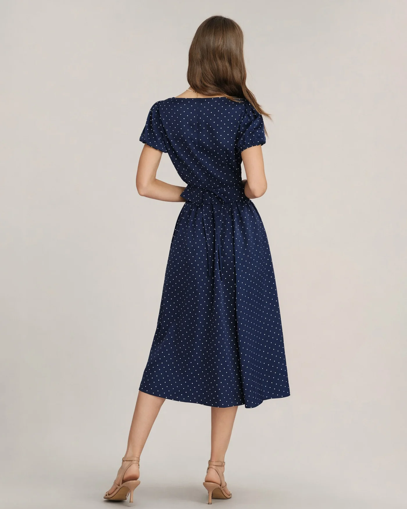 Blue Polka Dot Pockets Midi Skirt - Image 4