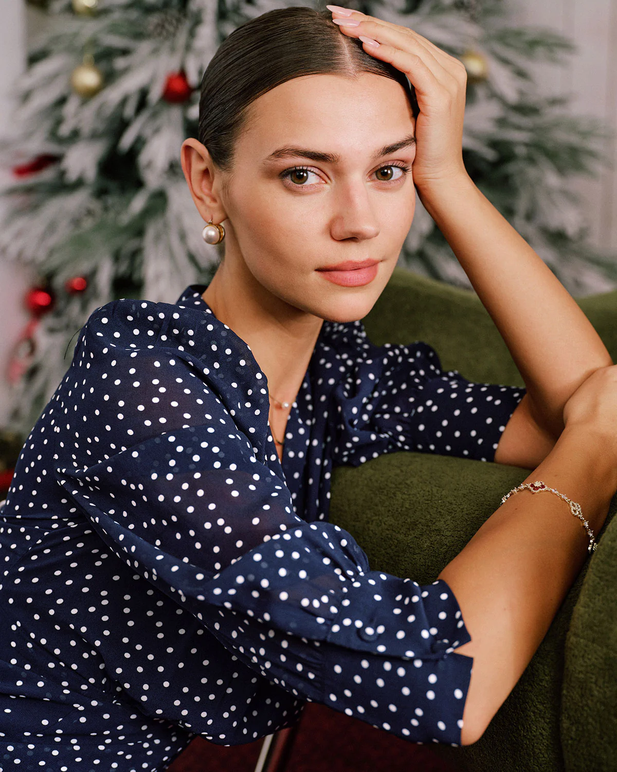 Blue Polka Dot V Neck Midi Dress - Image 3
