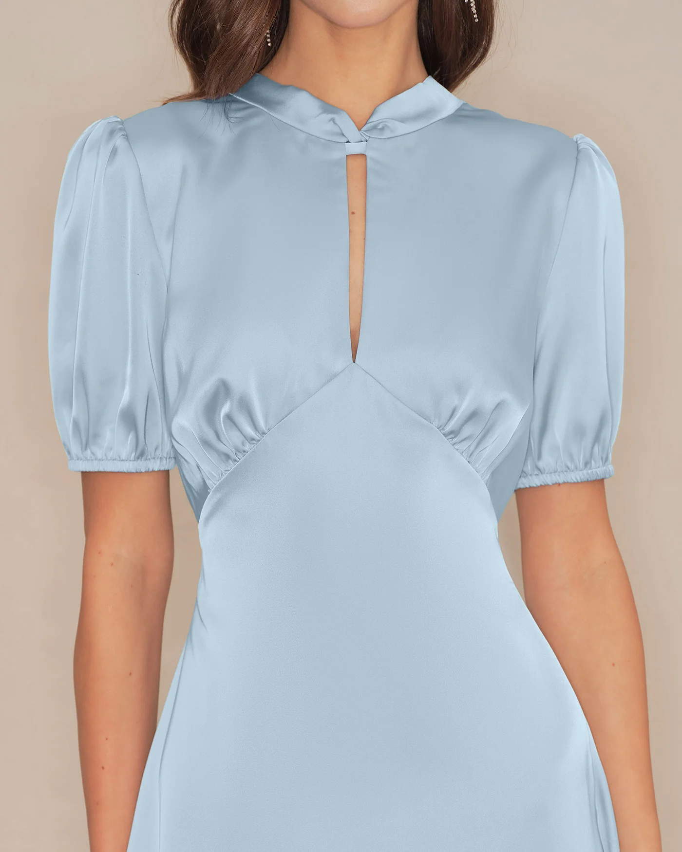 Blue Puffed Sleeve Backless Satin Midi Dress - Image 3