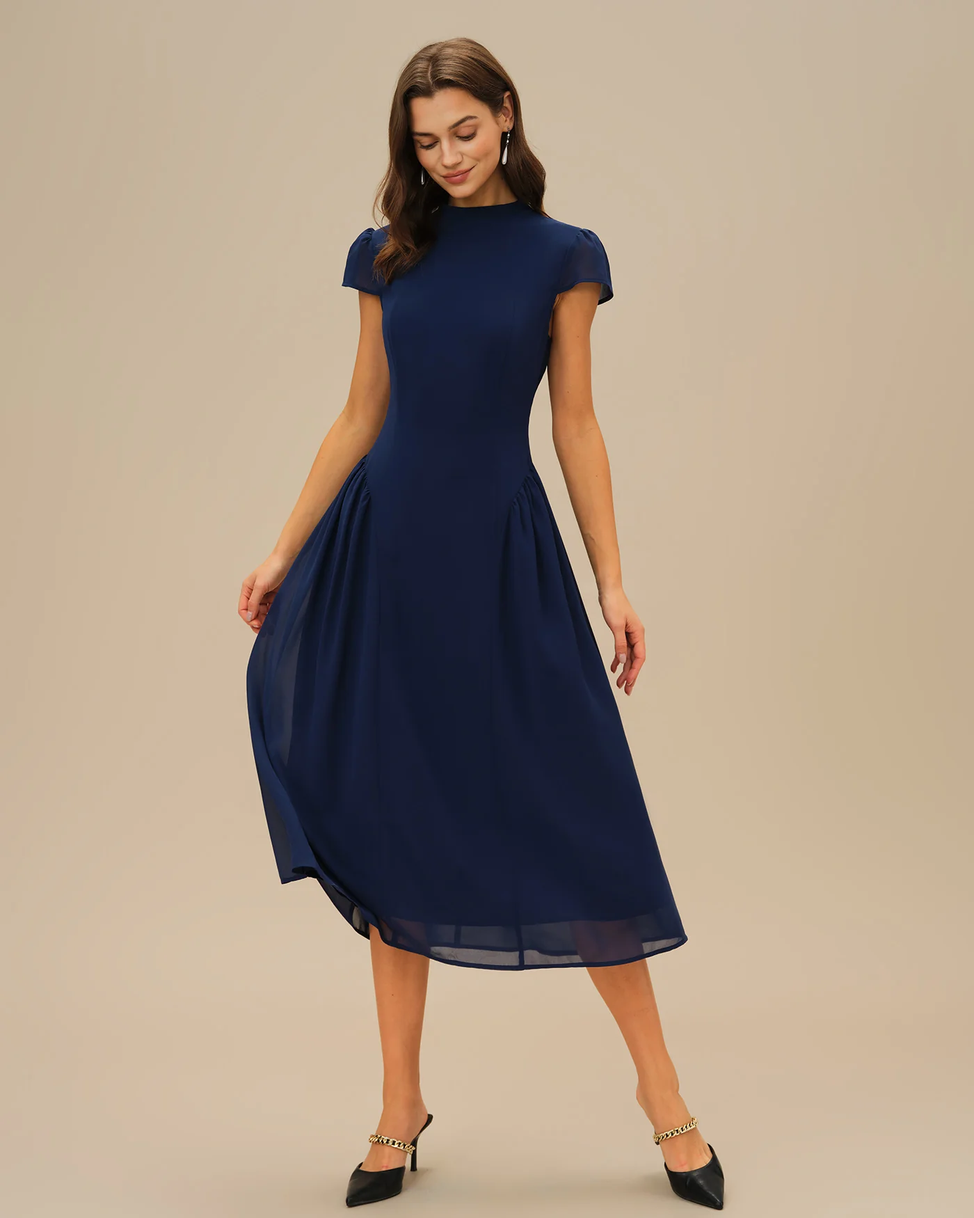 Blue Puffed Sleeve Midi Dress - Image 4