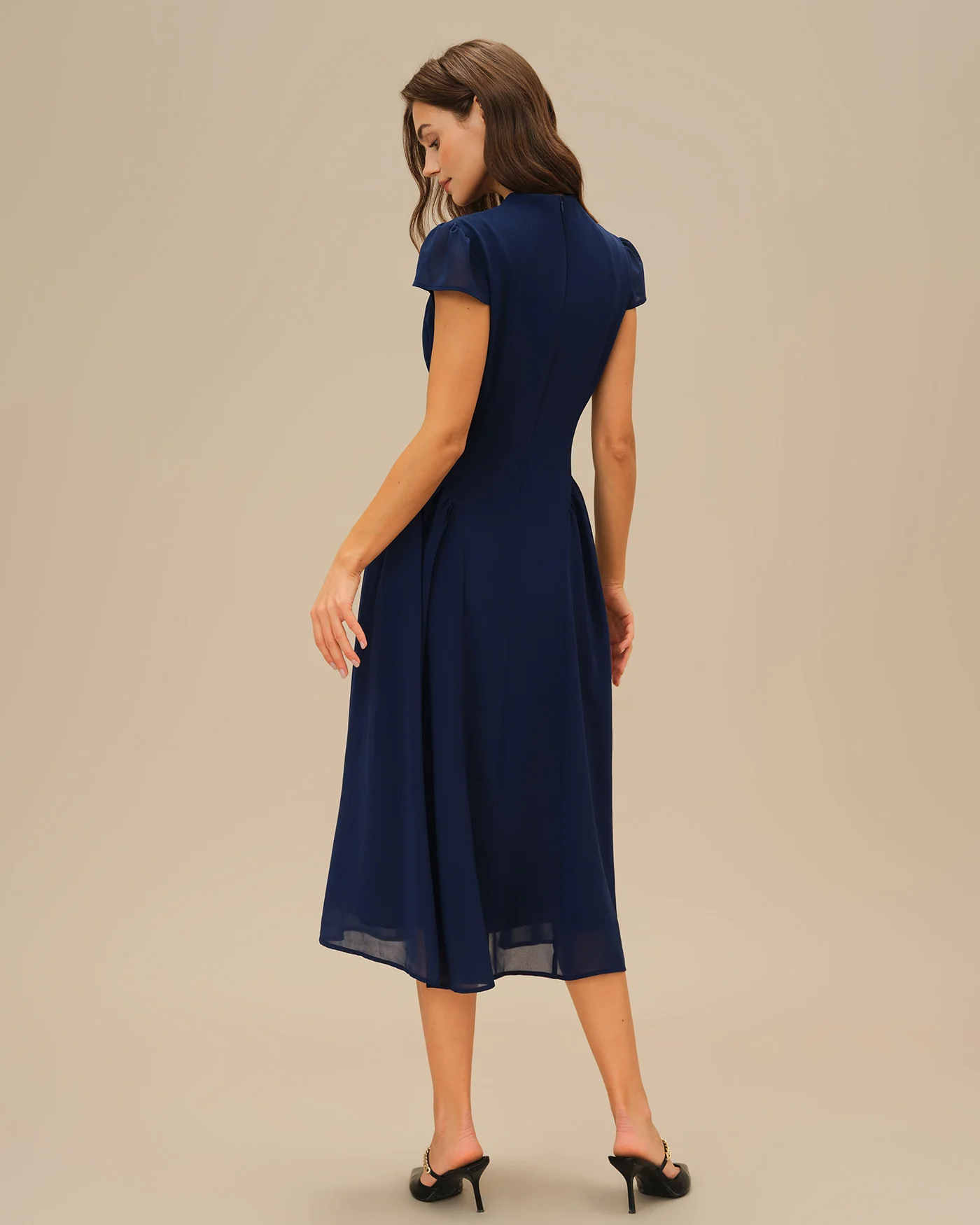 Blue Puffed Sleeve Midi Dress - Image 5