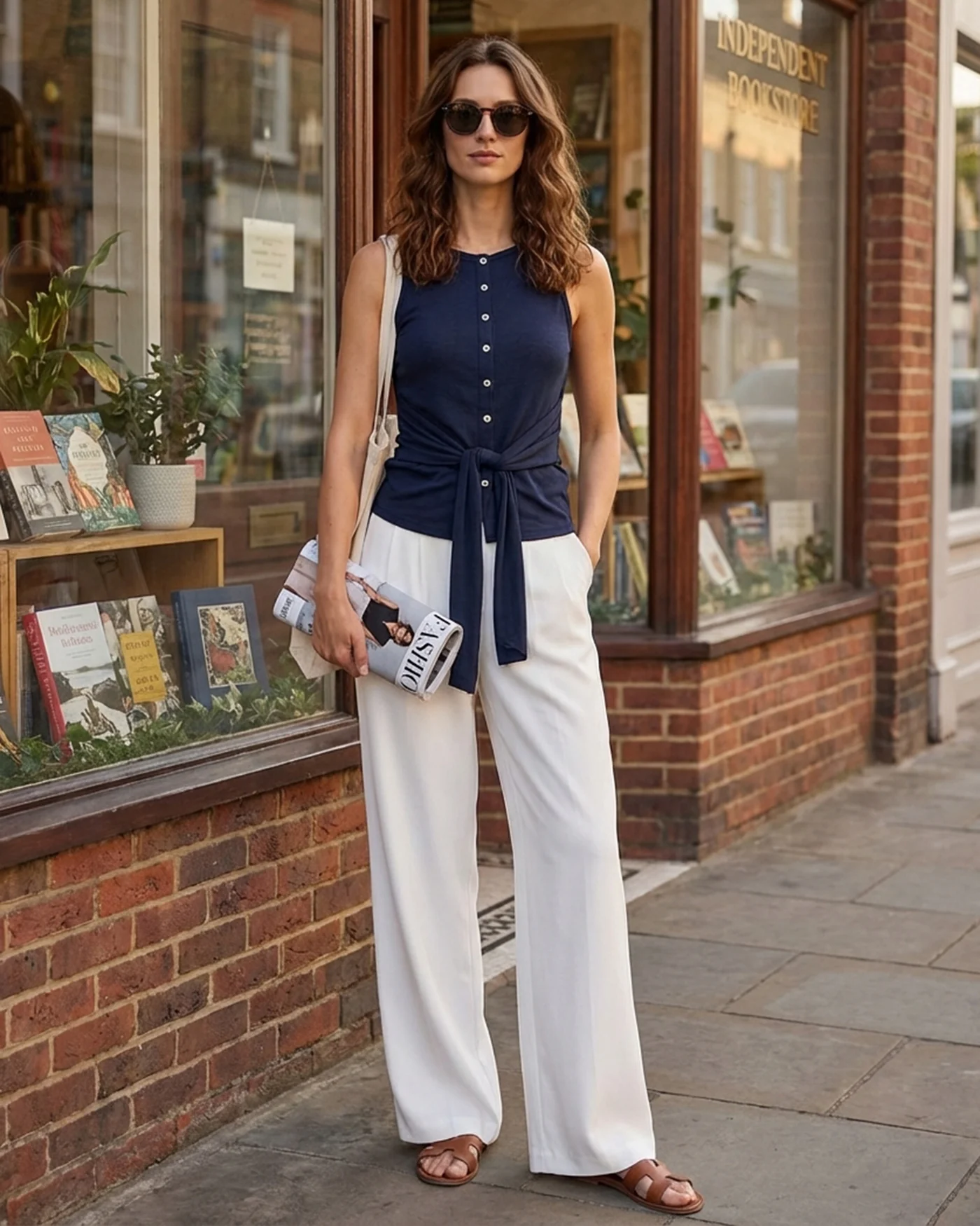 Blue Round Neck Button Tank Top - Image 3