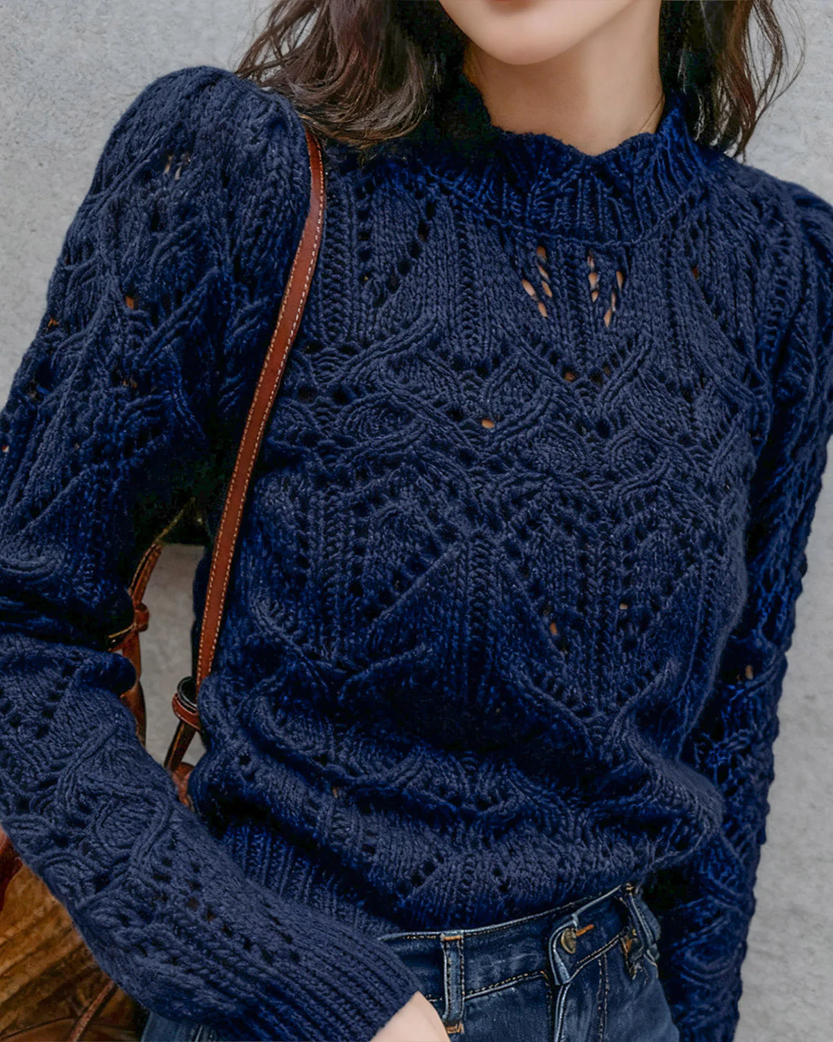 Blue Round Neck Cut Out Sweater - Image 5