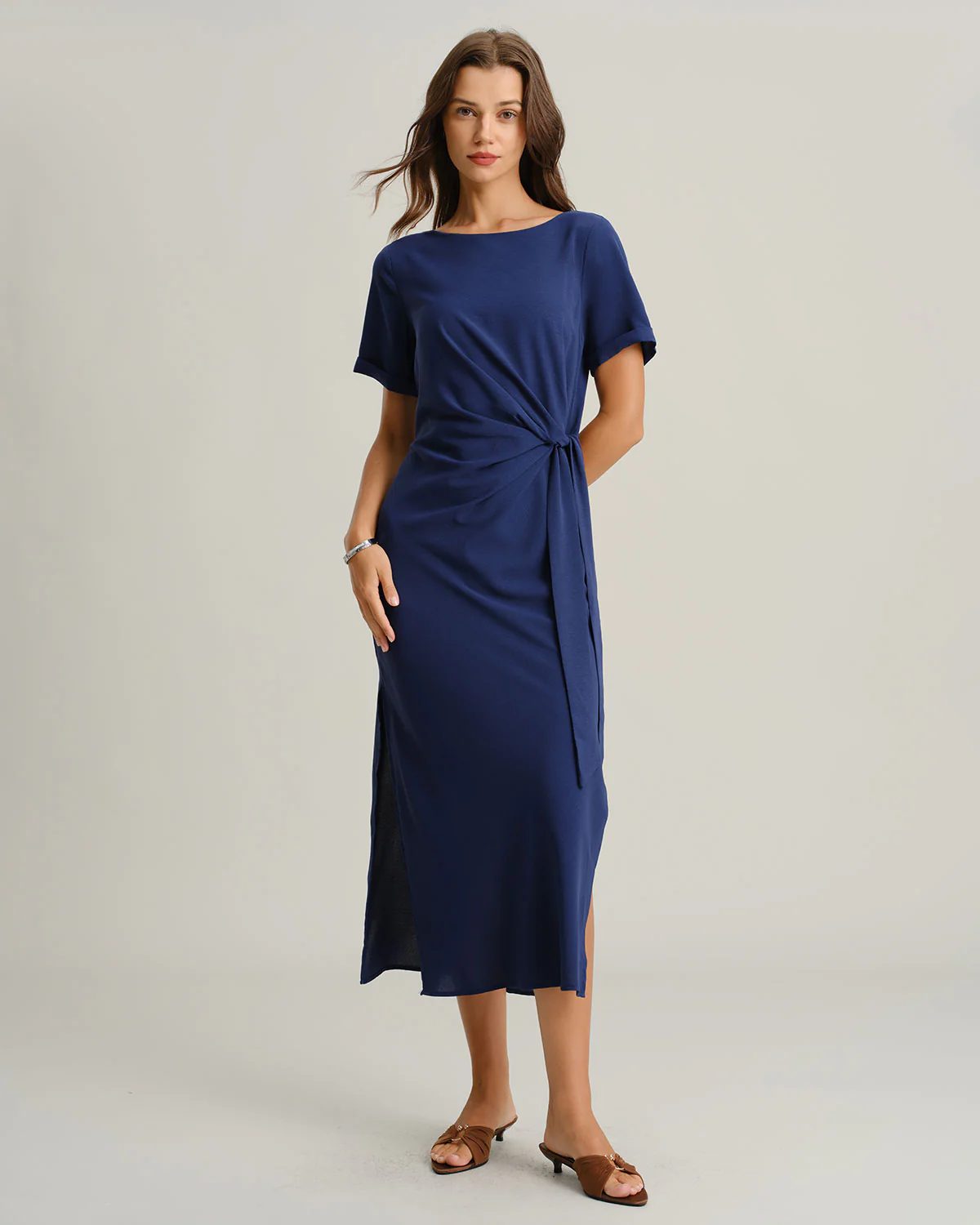 Blue Round Neck Short Sleeve Maxi Dress - Image 4