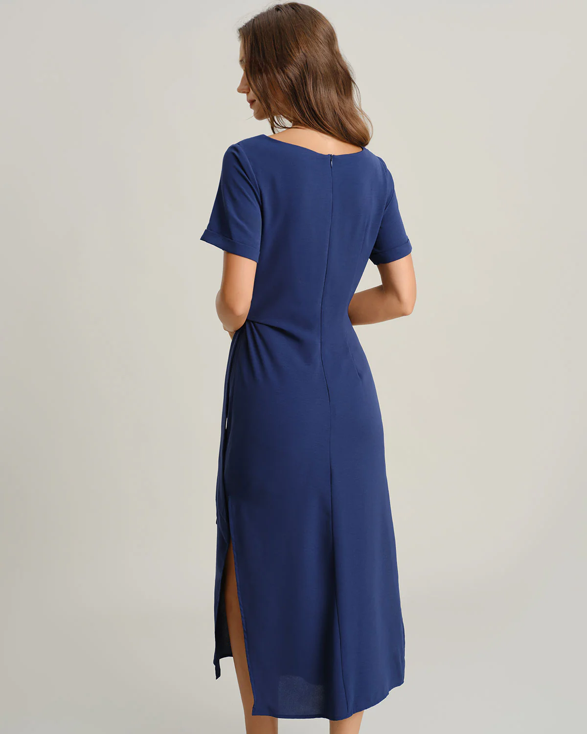 Blue Round Neck Short Sleeve Maxi Dress - Image 5