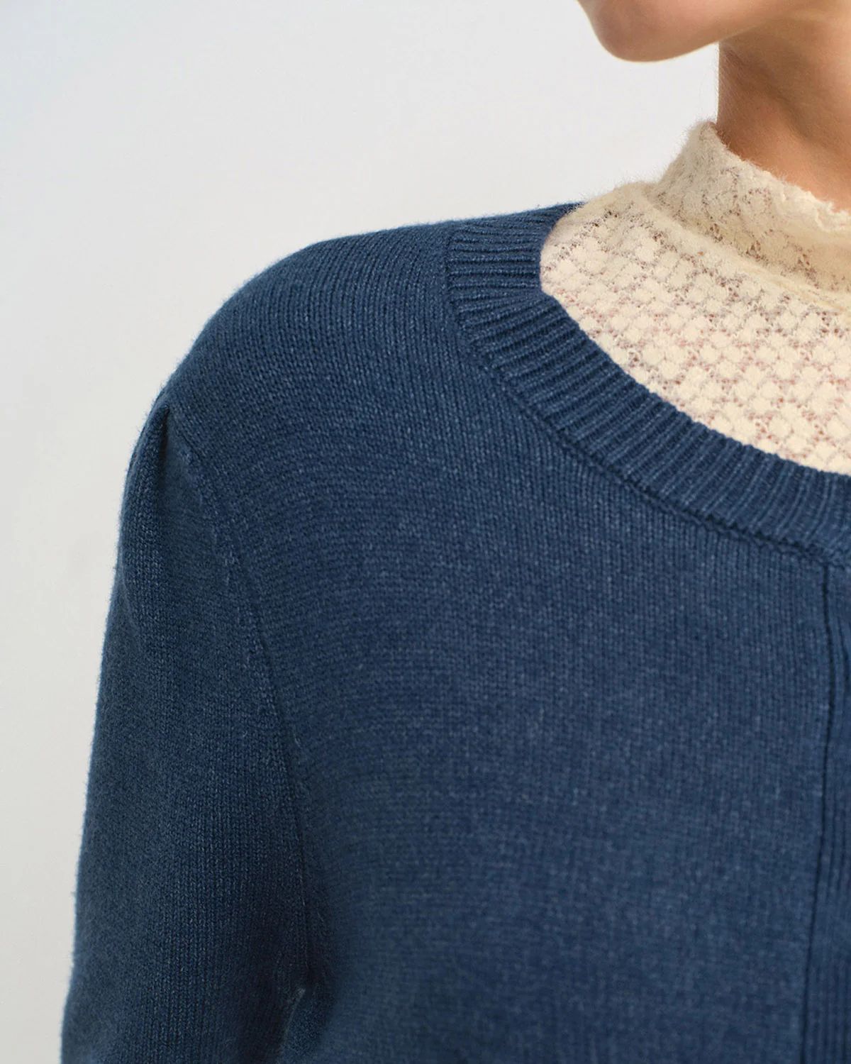 Blue Round Neck Slim Knit Cardigan - Image 2