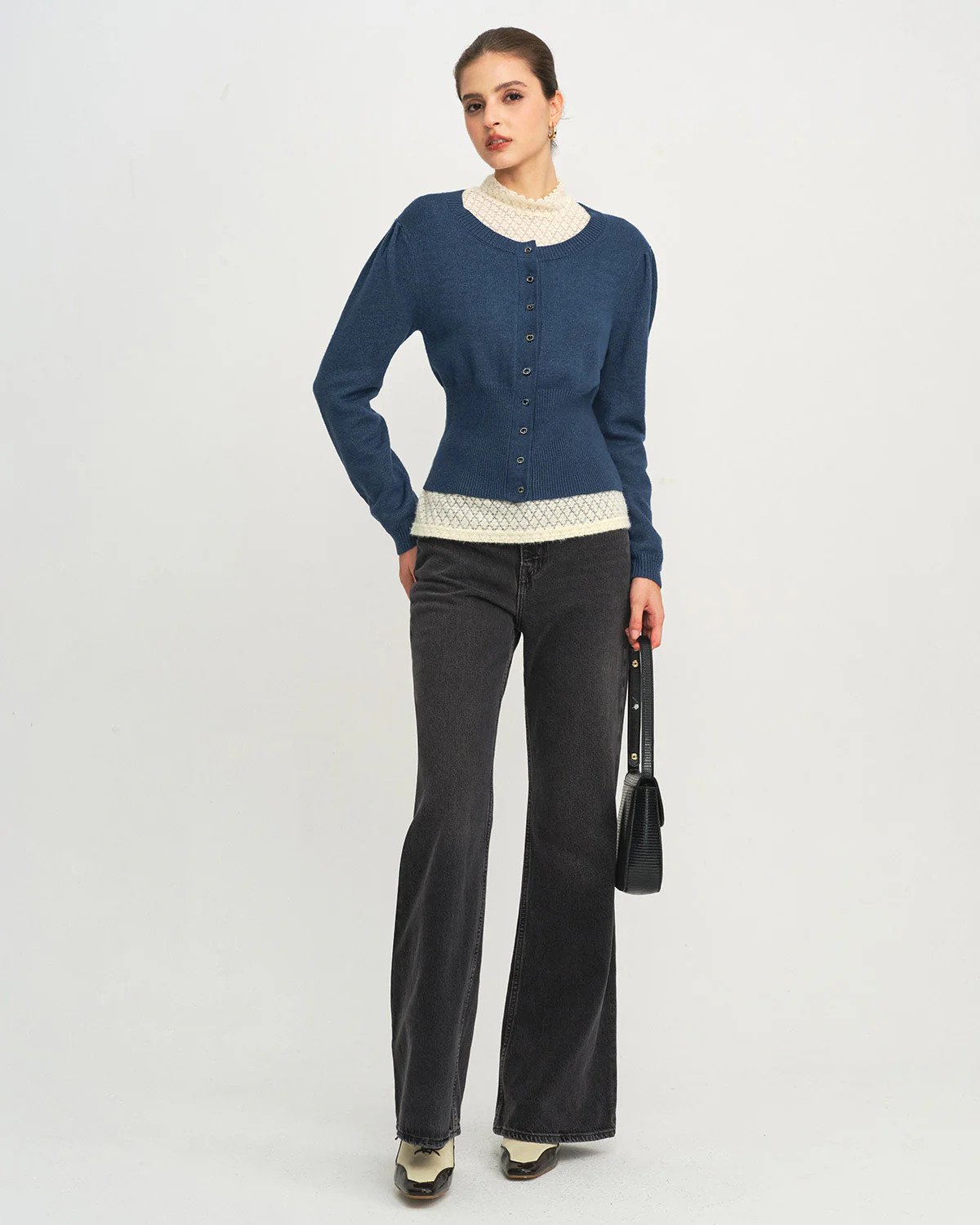 Blue Round Neck Slim Knit Cardigan - Image 5