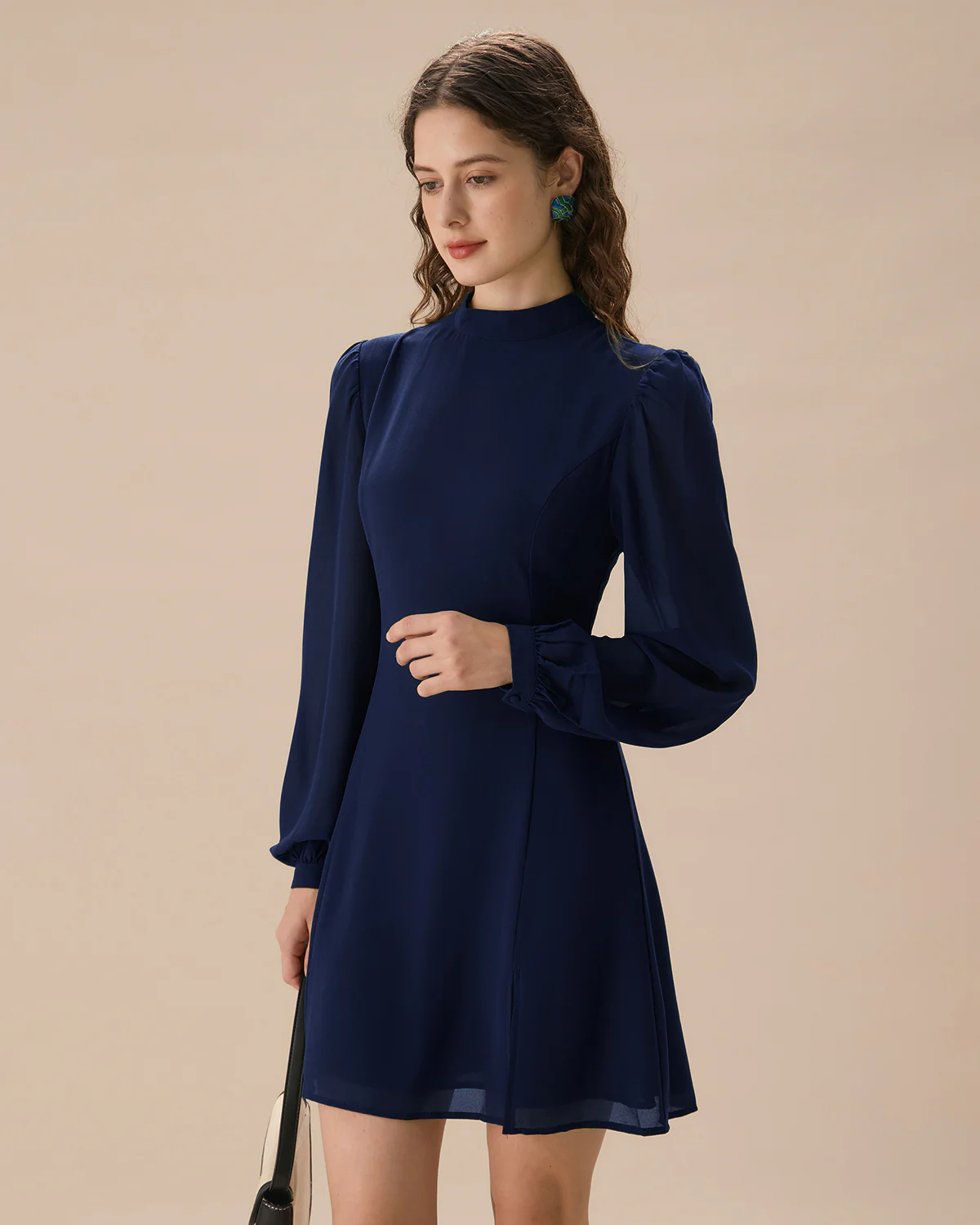 Blue Round Neck Tunic Mini Dress - Image 4