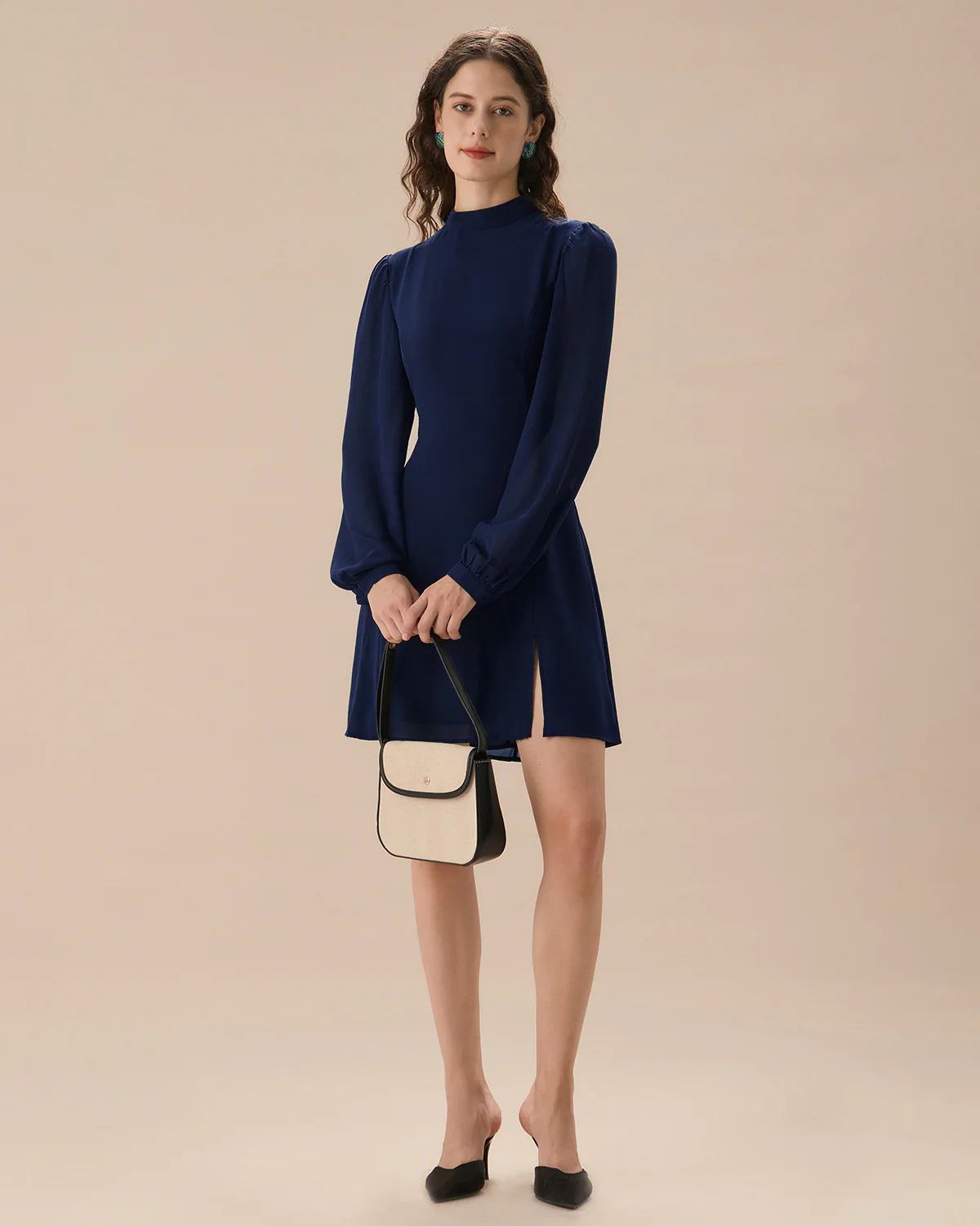 Blue Round Neck Tunic Mini Dress - Image 5