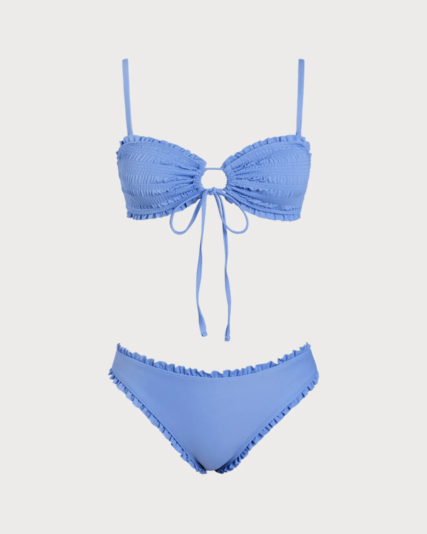 Blue Ruched Ruffle Bikini Set - Image 2