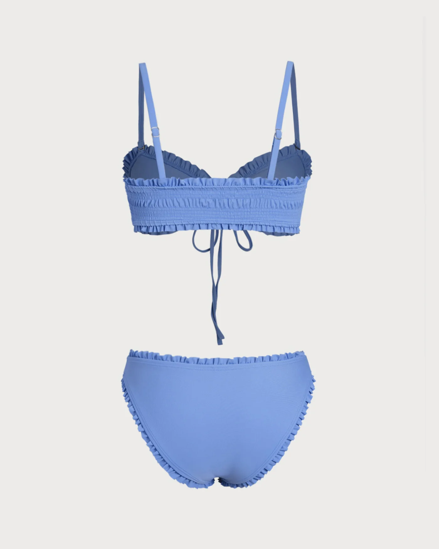 Blue Ruched Ruffle Bikini Set - Image 3