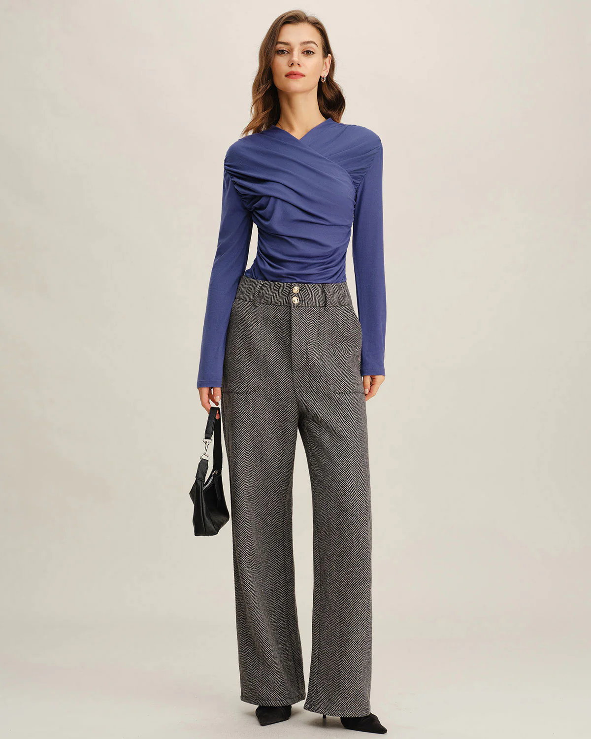 Blue Ruched Slim Knit Tee - Image 2