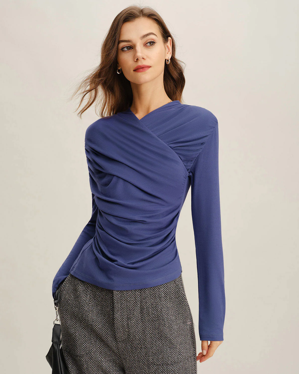 Blue Ruched Slim Knit Tee - Image 3