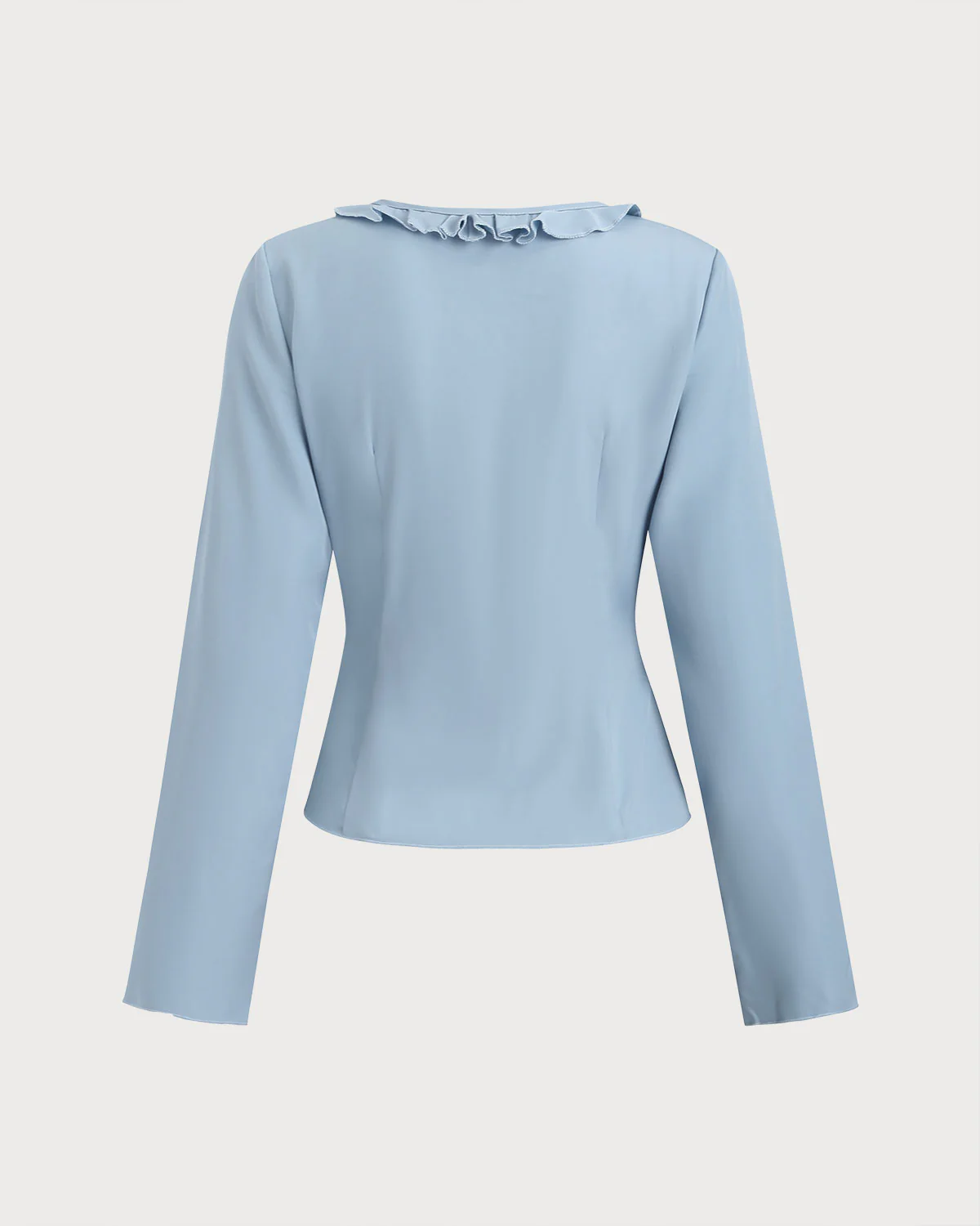 Blue Ruffle V Neck Button Blouse - Image 6