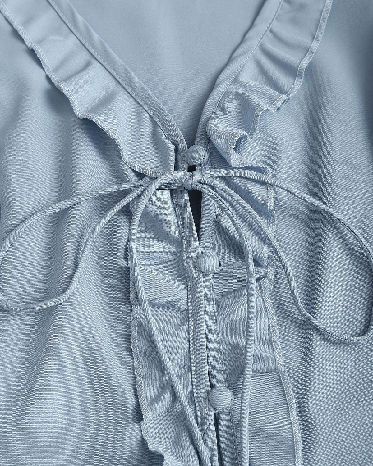 Blue Ruffle V Neck Button Blouse - Image 7