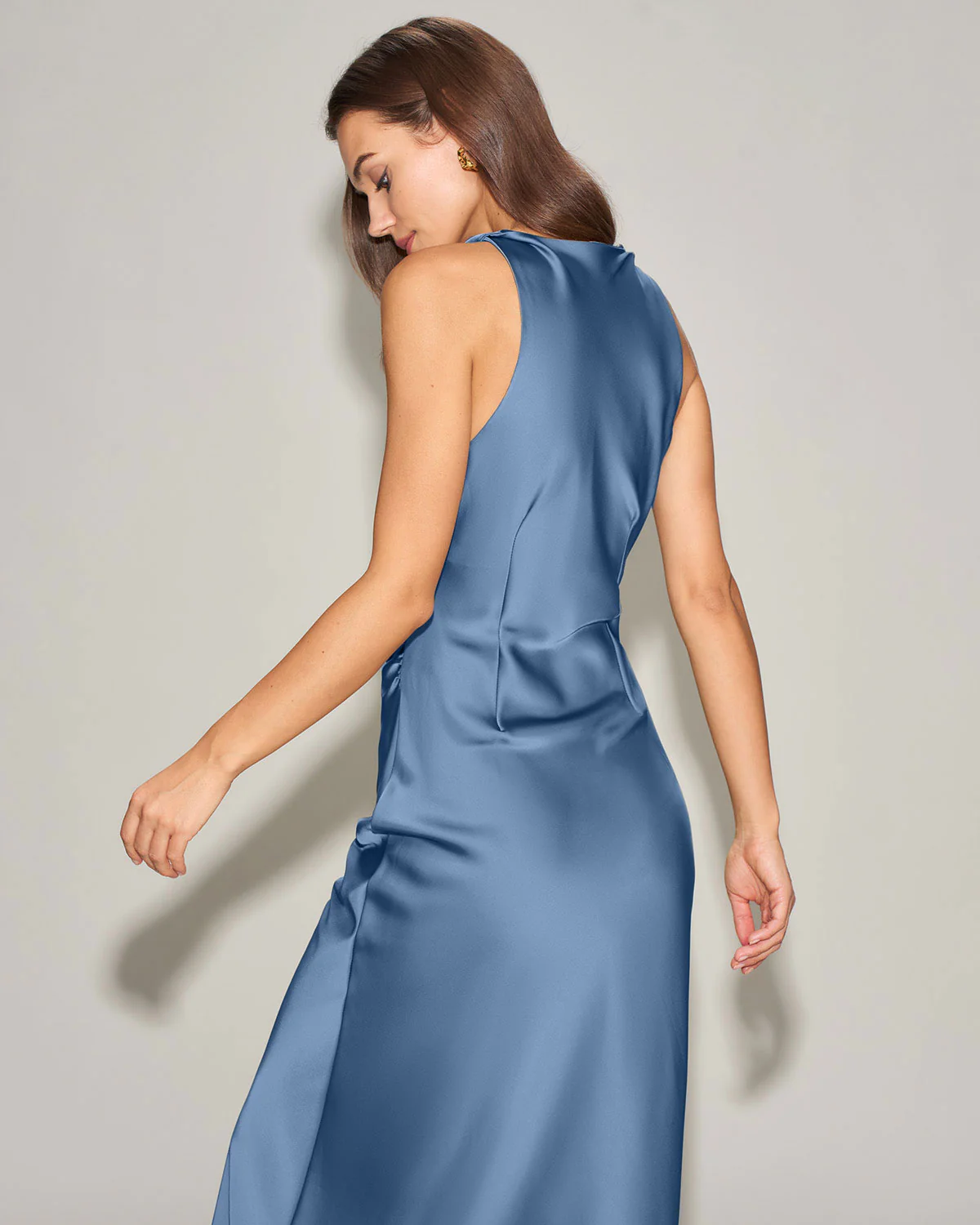 Blue Satin Boat Neck Slip Midi Dress - Image 3