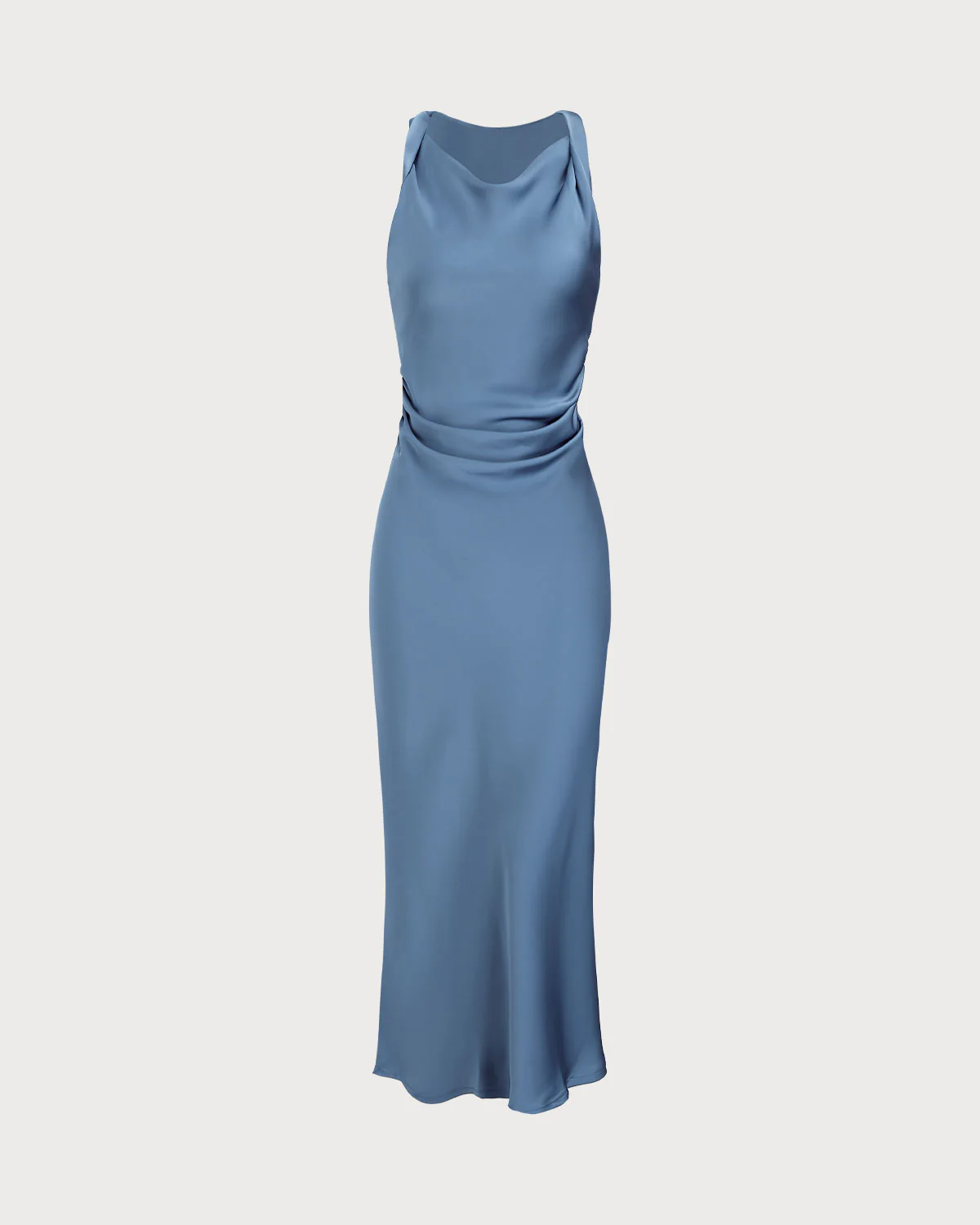 Blue Satin Boat Neck Slip Midi Dress - Image 6