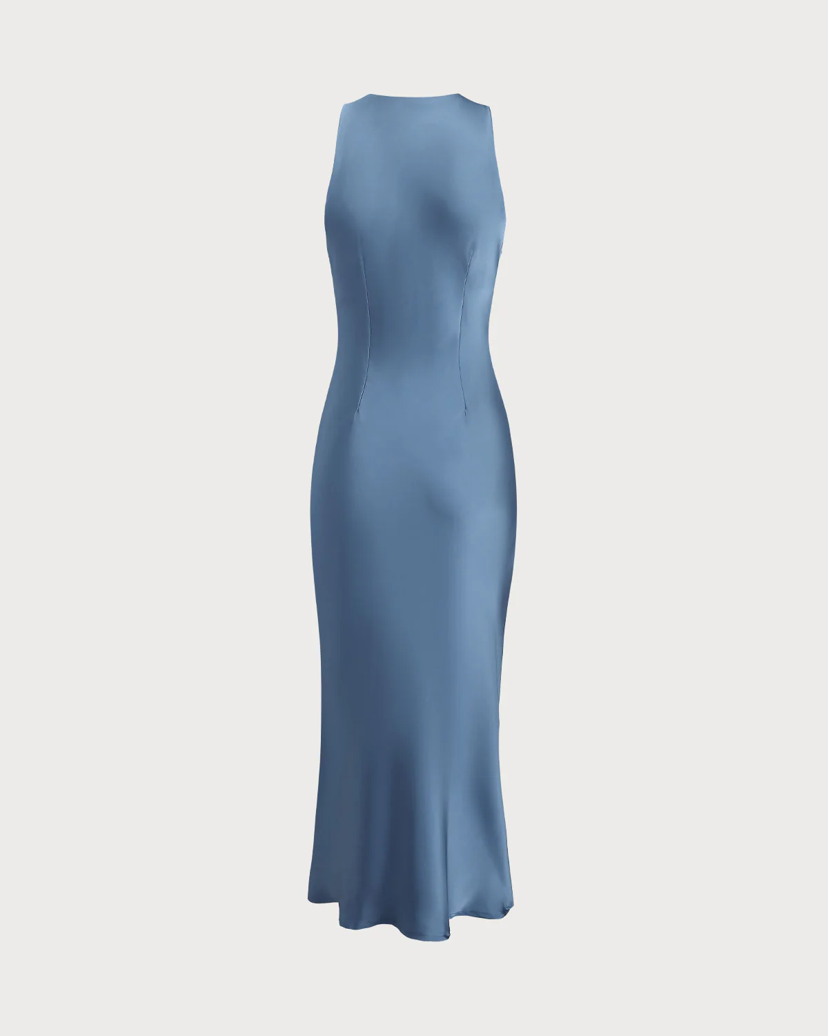 Blue Satin Boat Neck Slip Midi Dress - Image 9