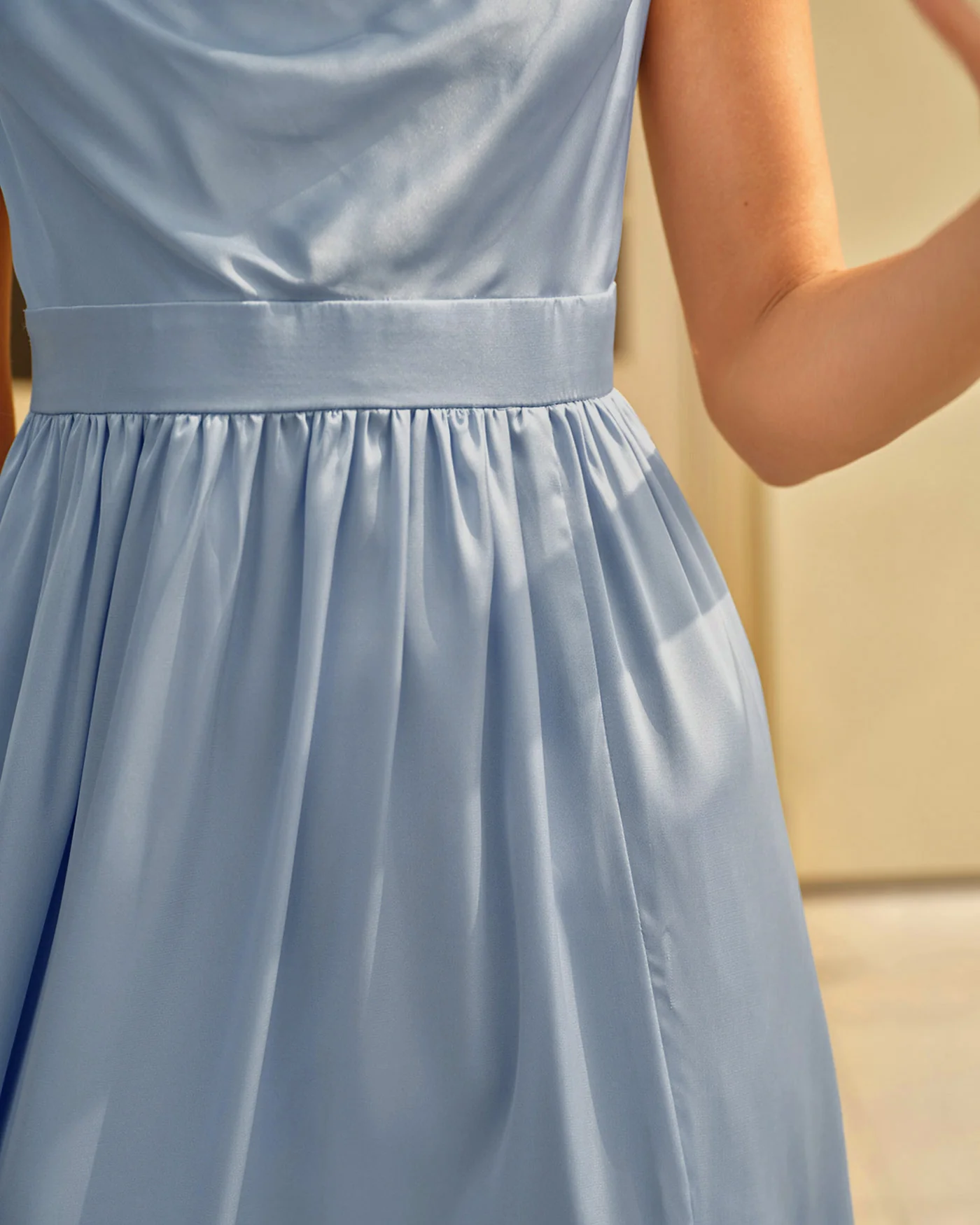 Blue Satin Ruched Slip Maxi Dress - Image 4