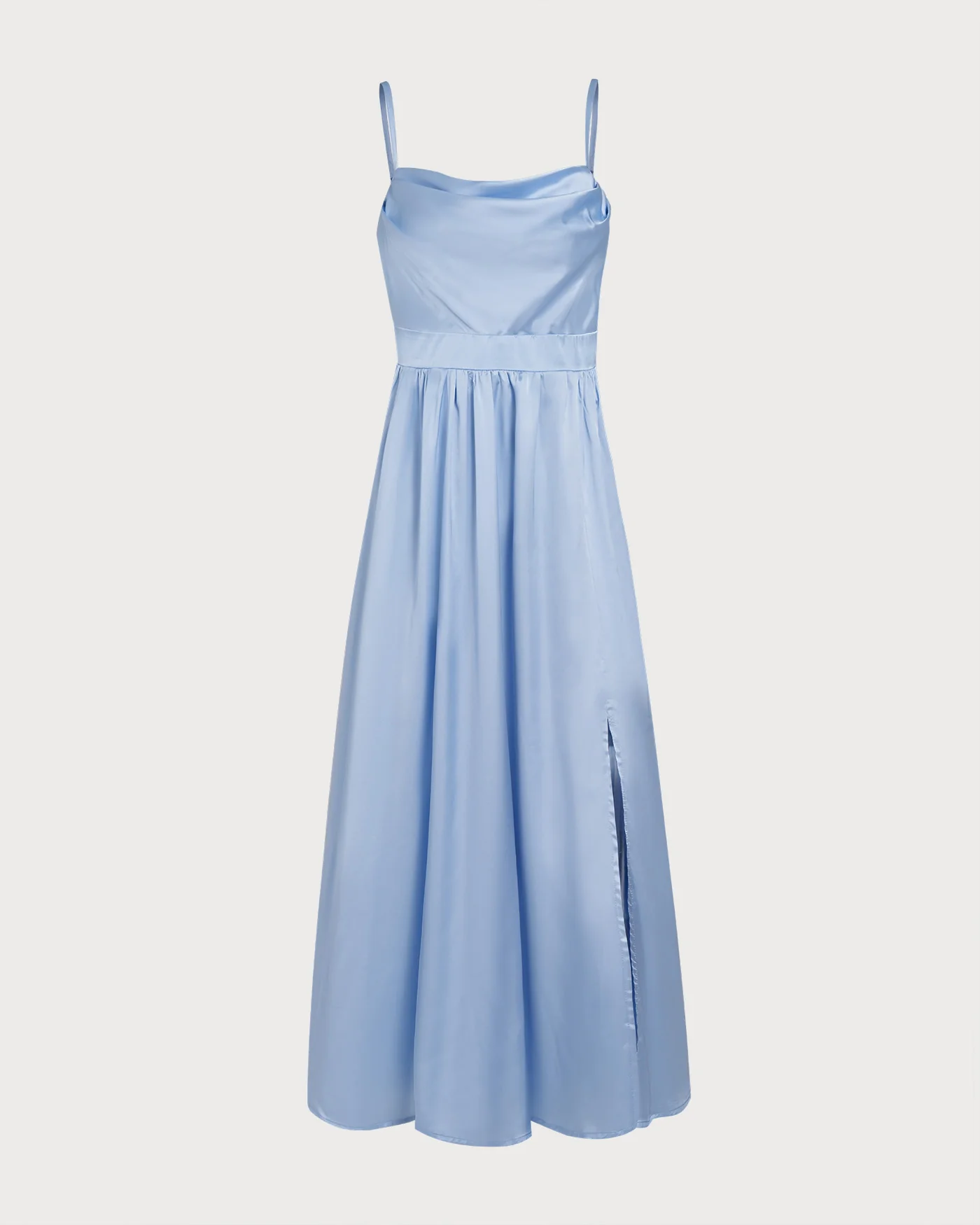 Blue Satin Ruched Slip Maxi Dress - Image 7