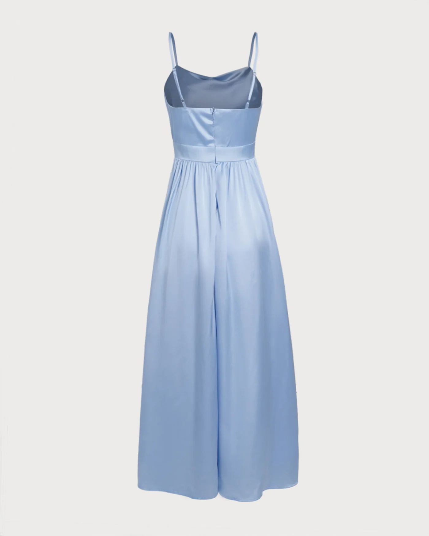 Blue Satin Ruched Slip Maxi Dress - Image 8