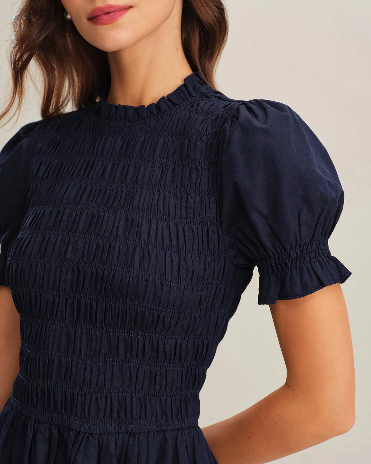 Blue Shirred A-Line Midi Dress - Image 2