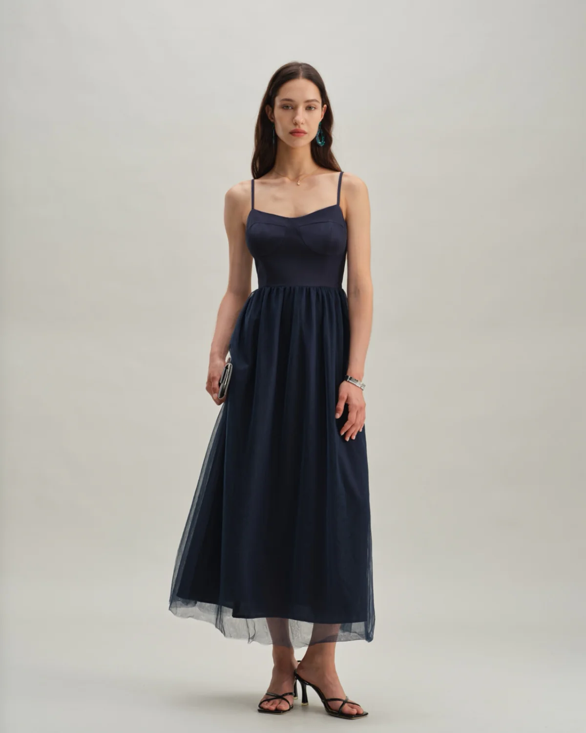 Blue Shirred Flowy Slip Maxi Dress - Image 3