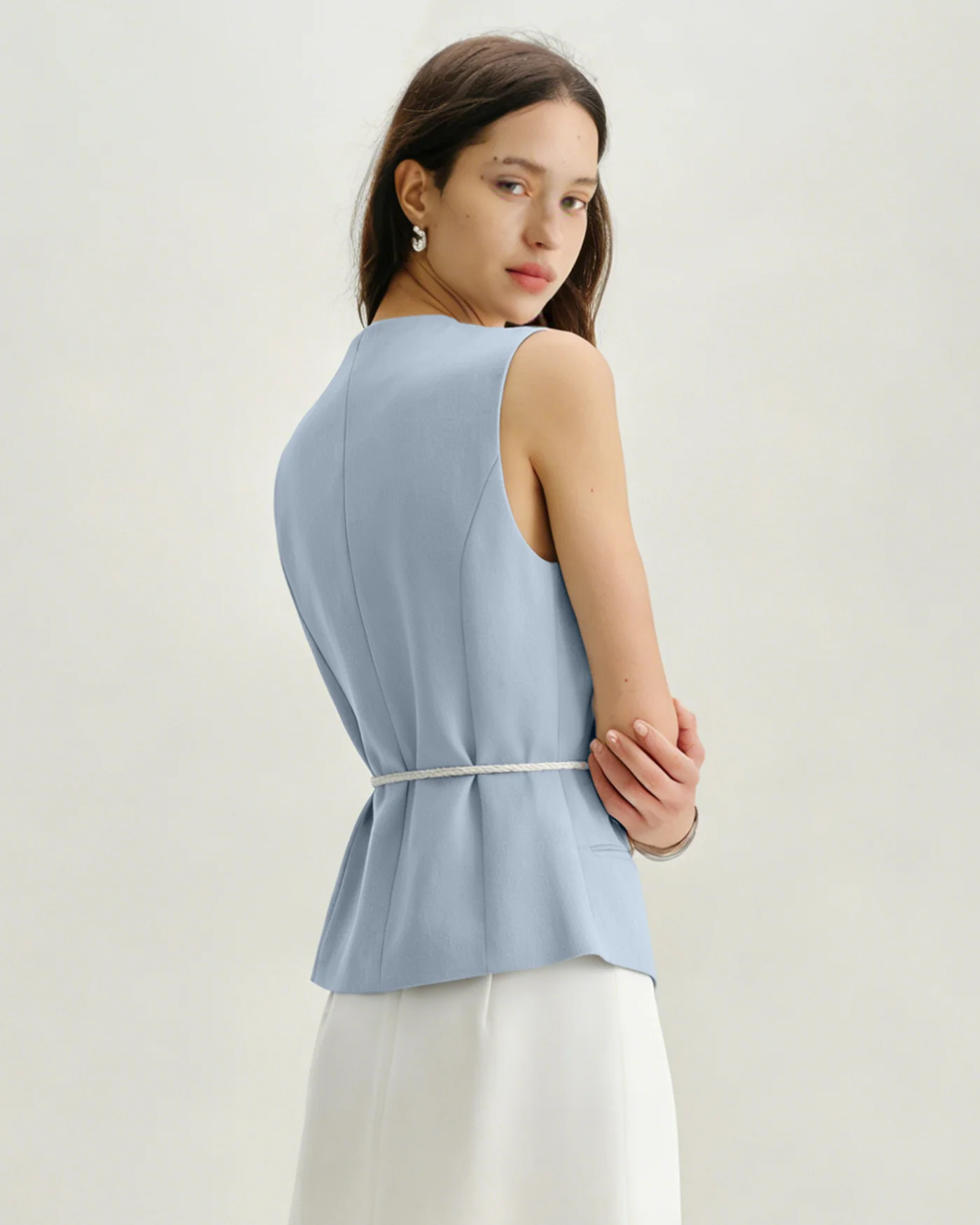 Blue Single Breasted Belt Vest - Image 2