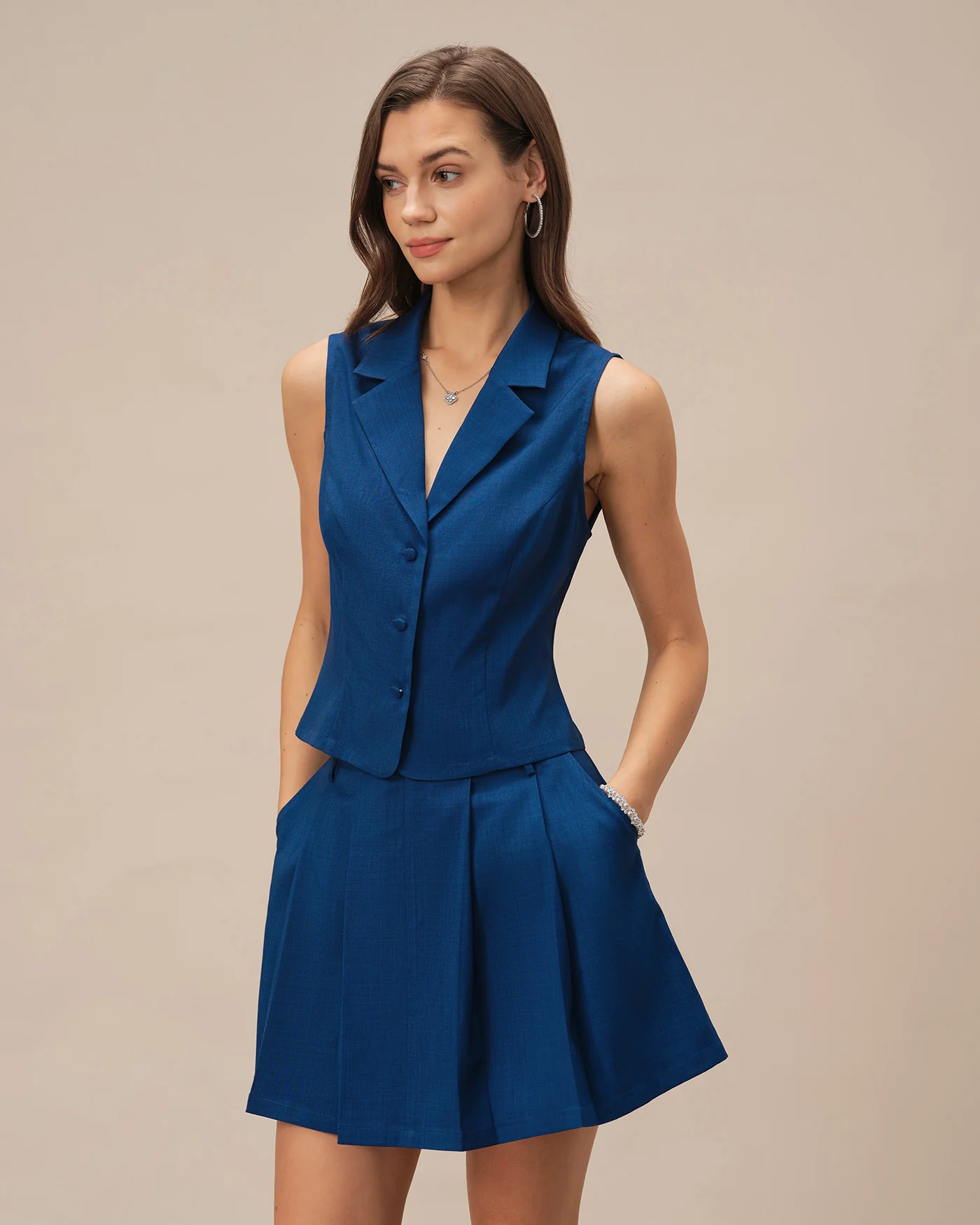 Blue Single Breasted Collar Vest - Image 3