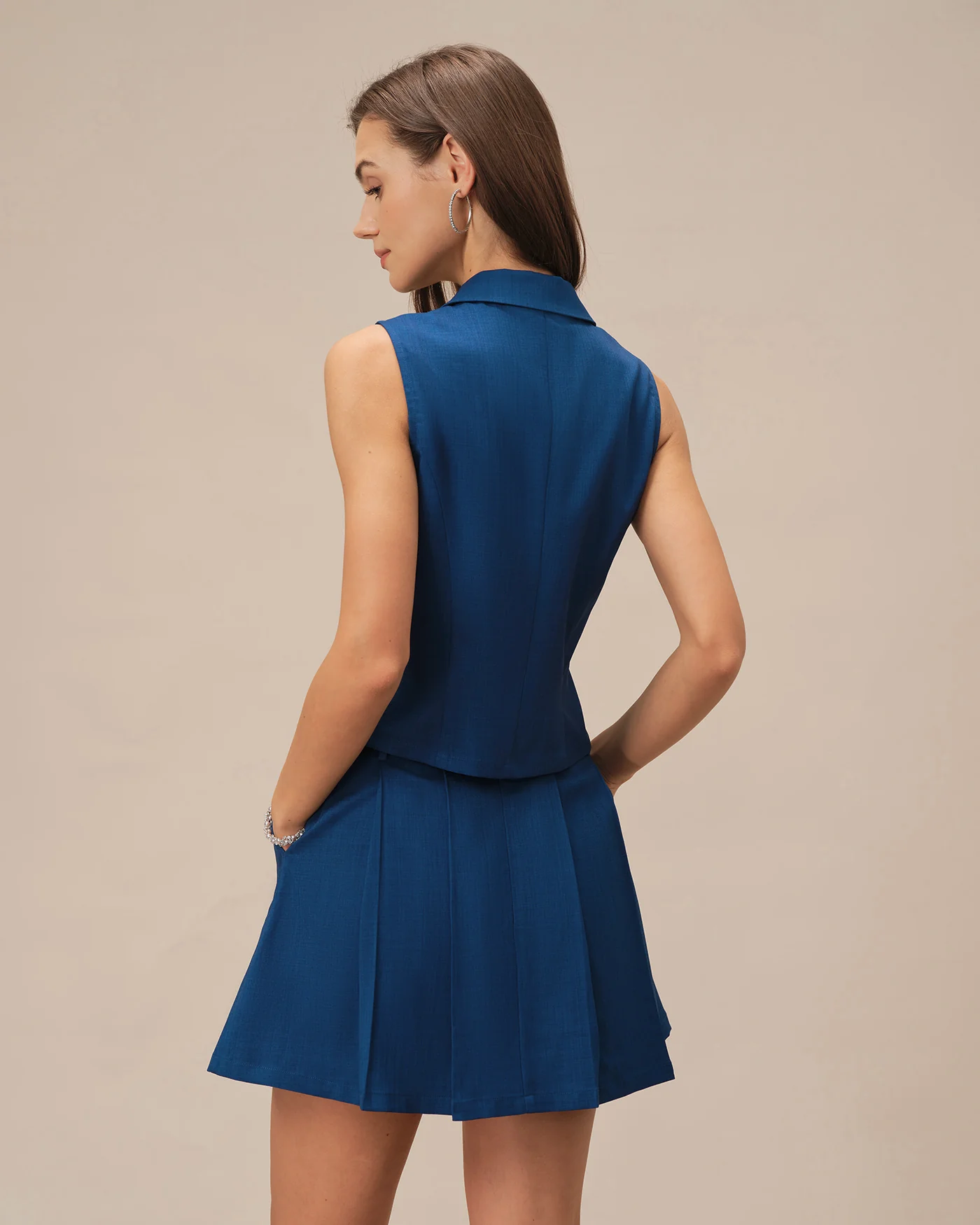 Blue Single Breasted Collar Vest - Image 4