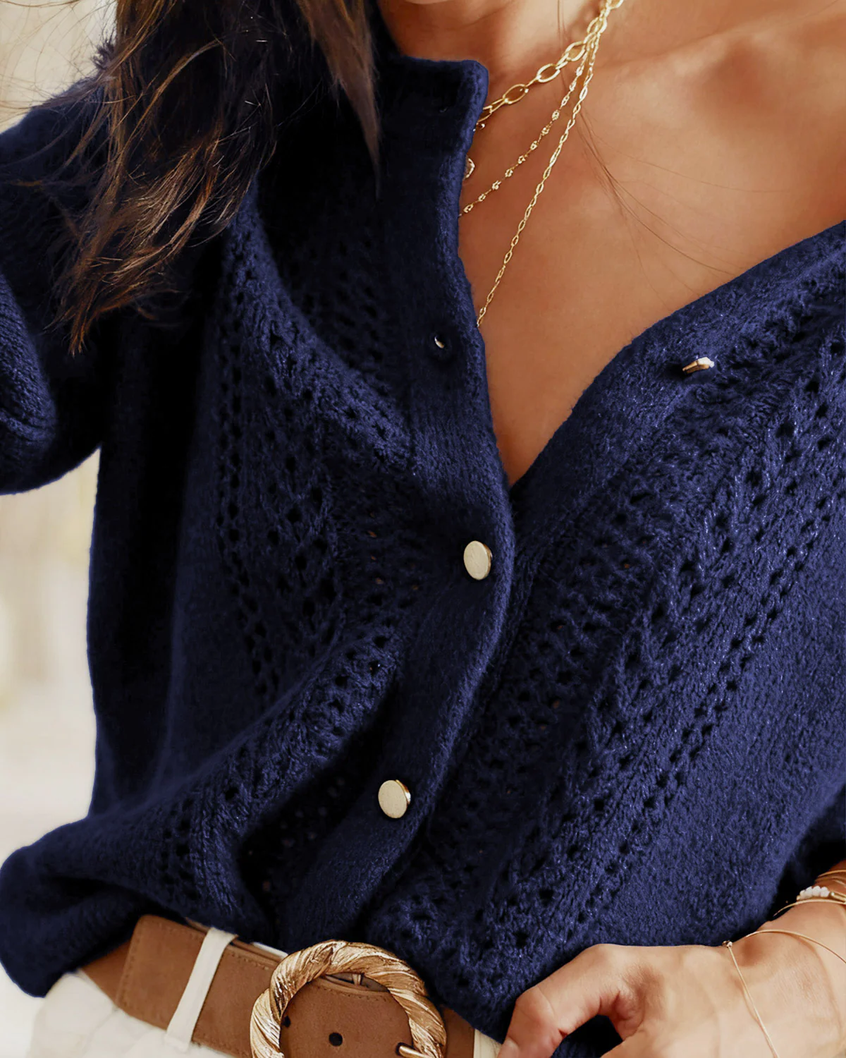 Blue Single Breasted Knit Cardigan - Image 3