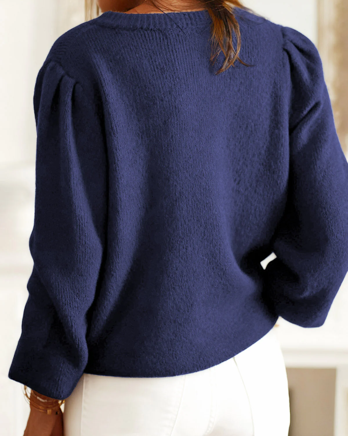 Blue Single Breasted Knit Cardigan - Image 4