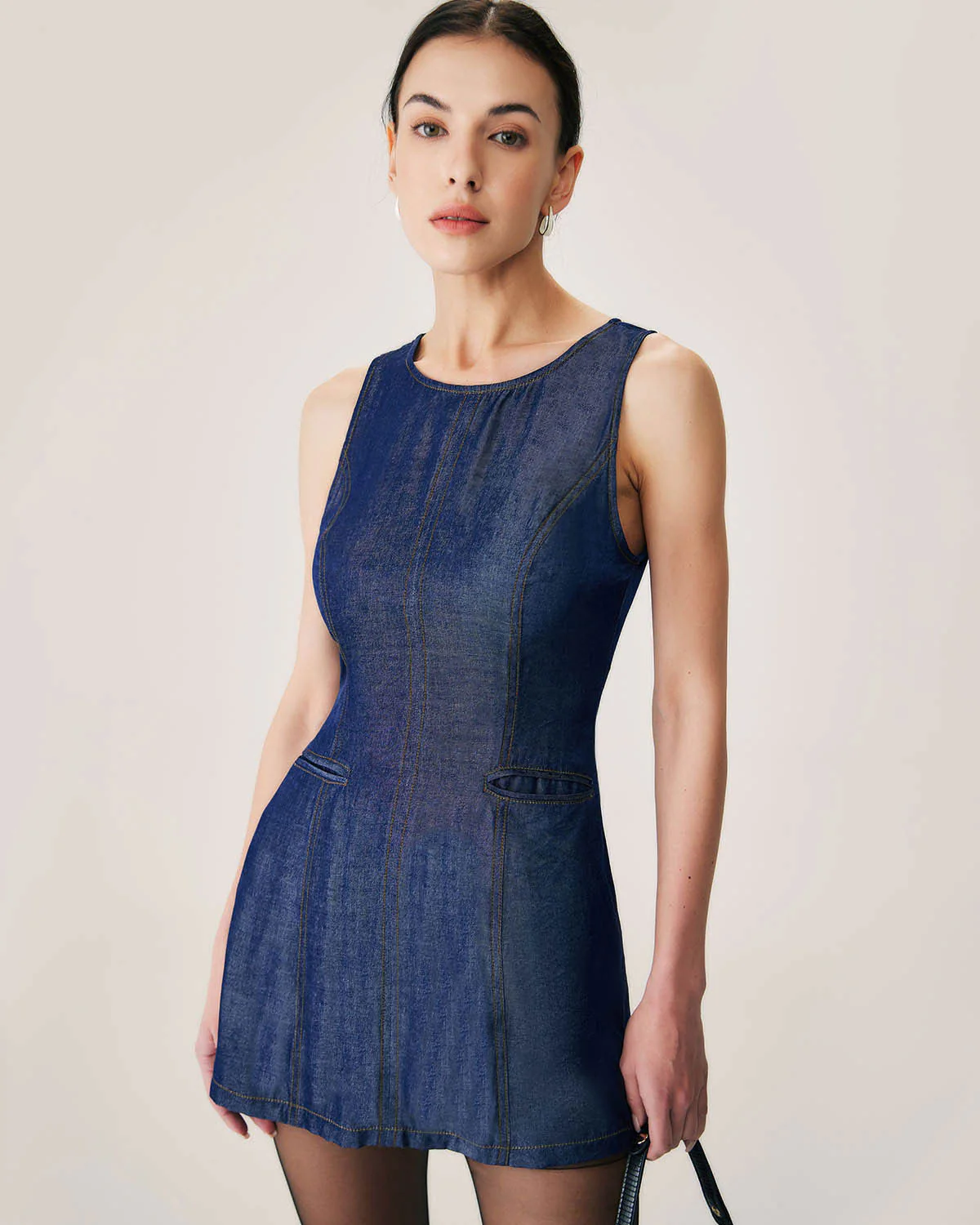 Blue Sleeveless Pocket Mini Dress - Image 2