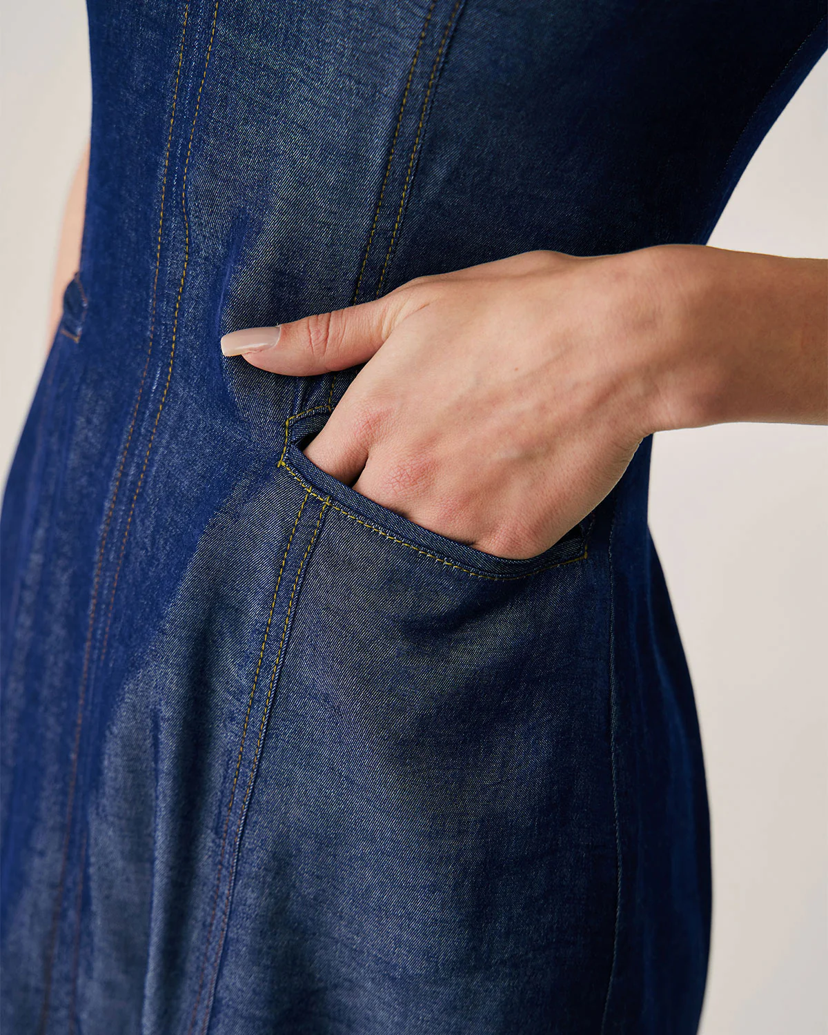 Blue Sleeveless Pocket Mini Dress - Image 4