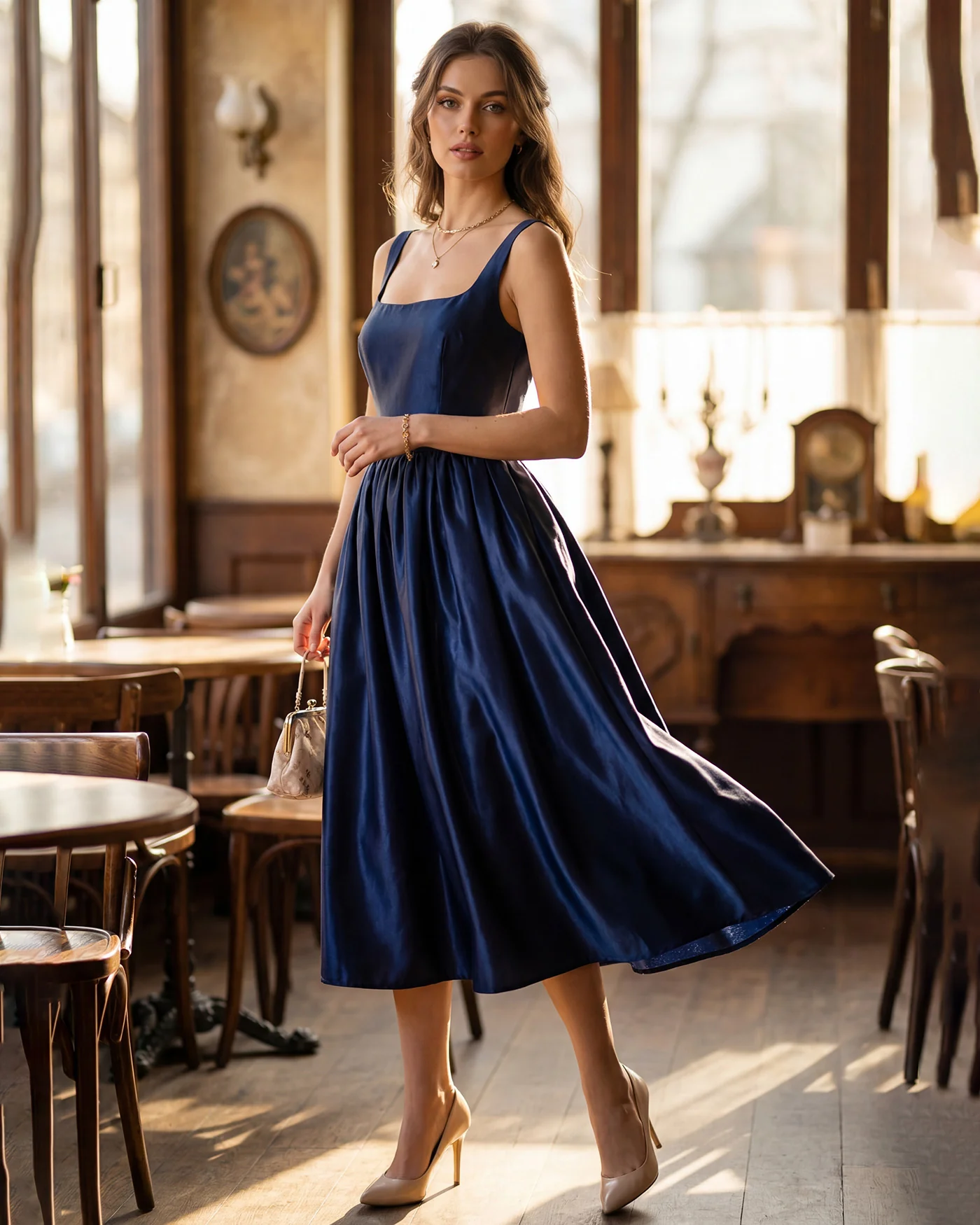 Blue Slip A-Line Midi Dress - Image 3