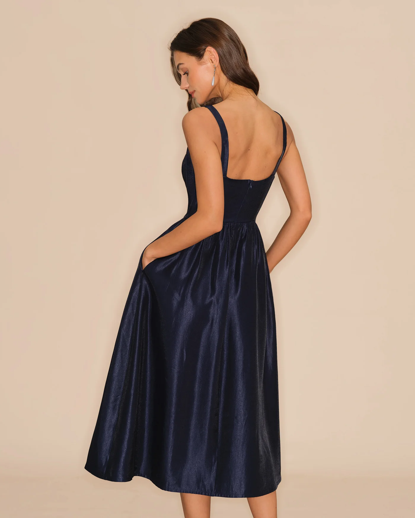 Blue Slip A-Line Midi Dress - Image 4