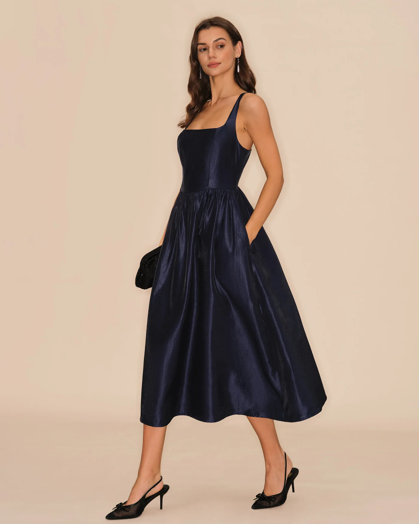 Blue Slip A-Line Midi Dress - Image 6
