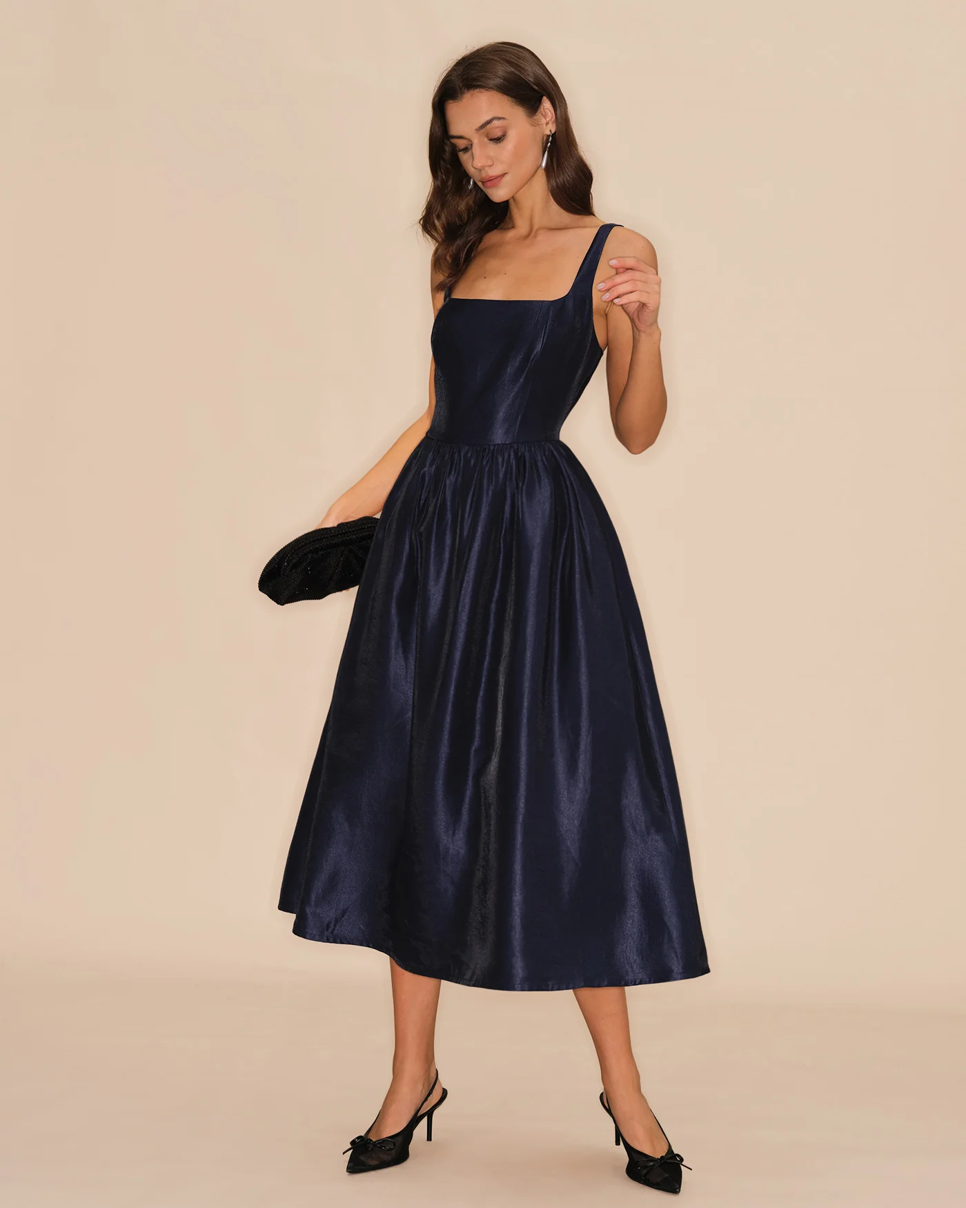 Blue Slip A-Line Midi Dress - Image 7