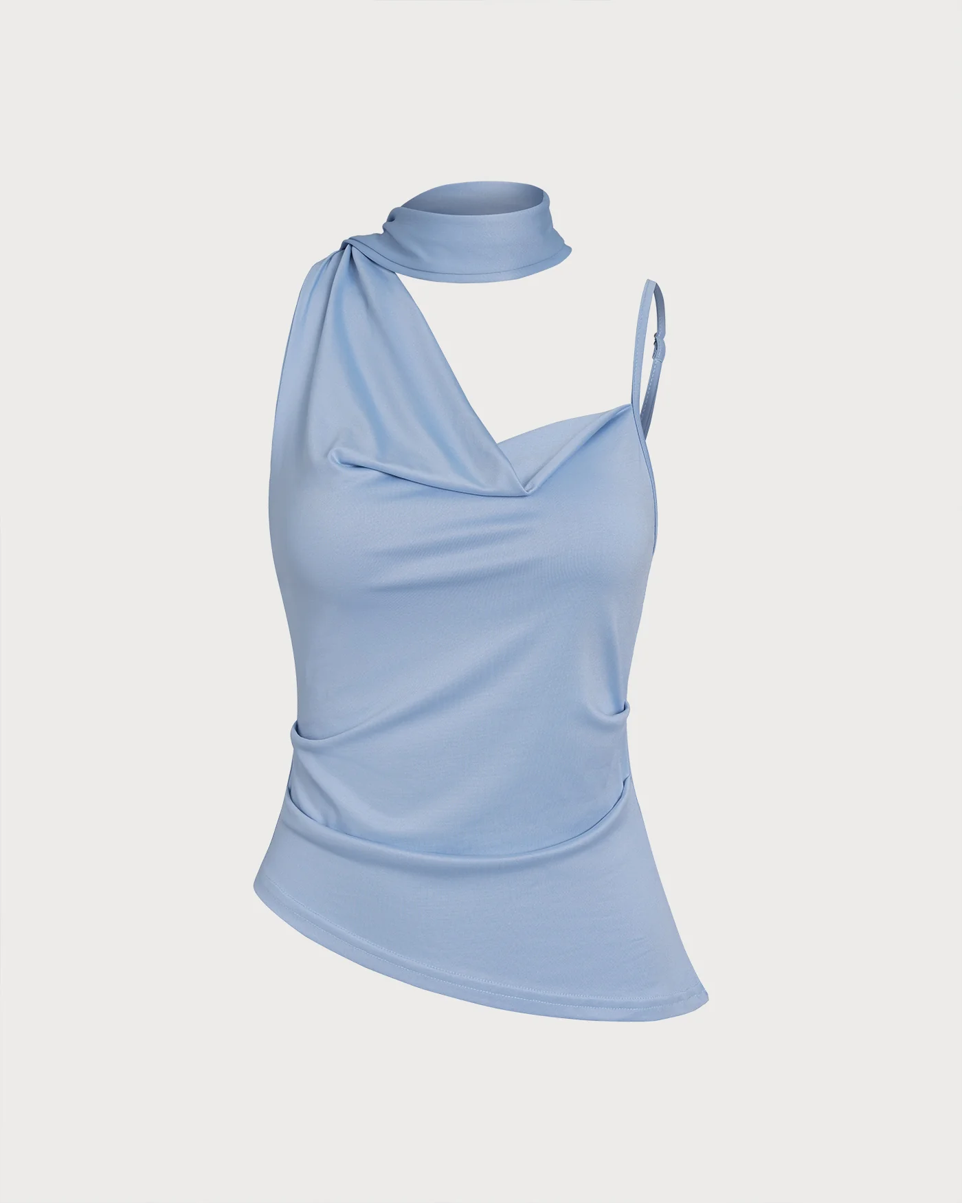 Blue Solid Pleated Tank Top - Image 2