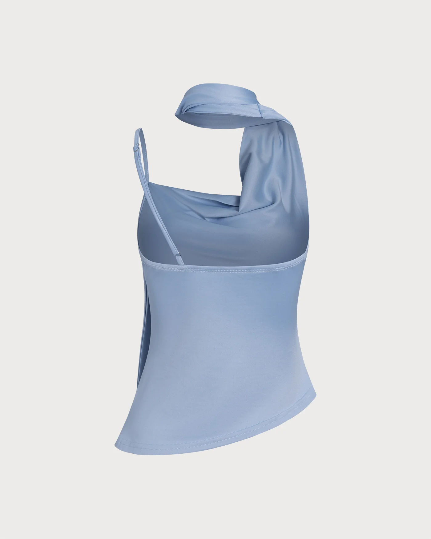 Blue Solid Pleated Tank Top - Image 3